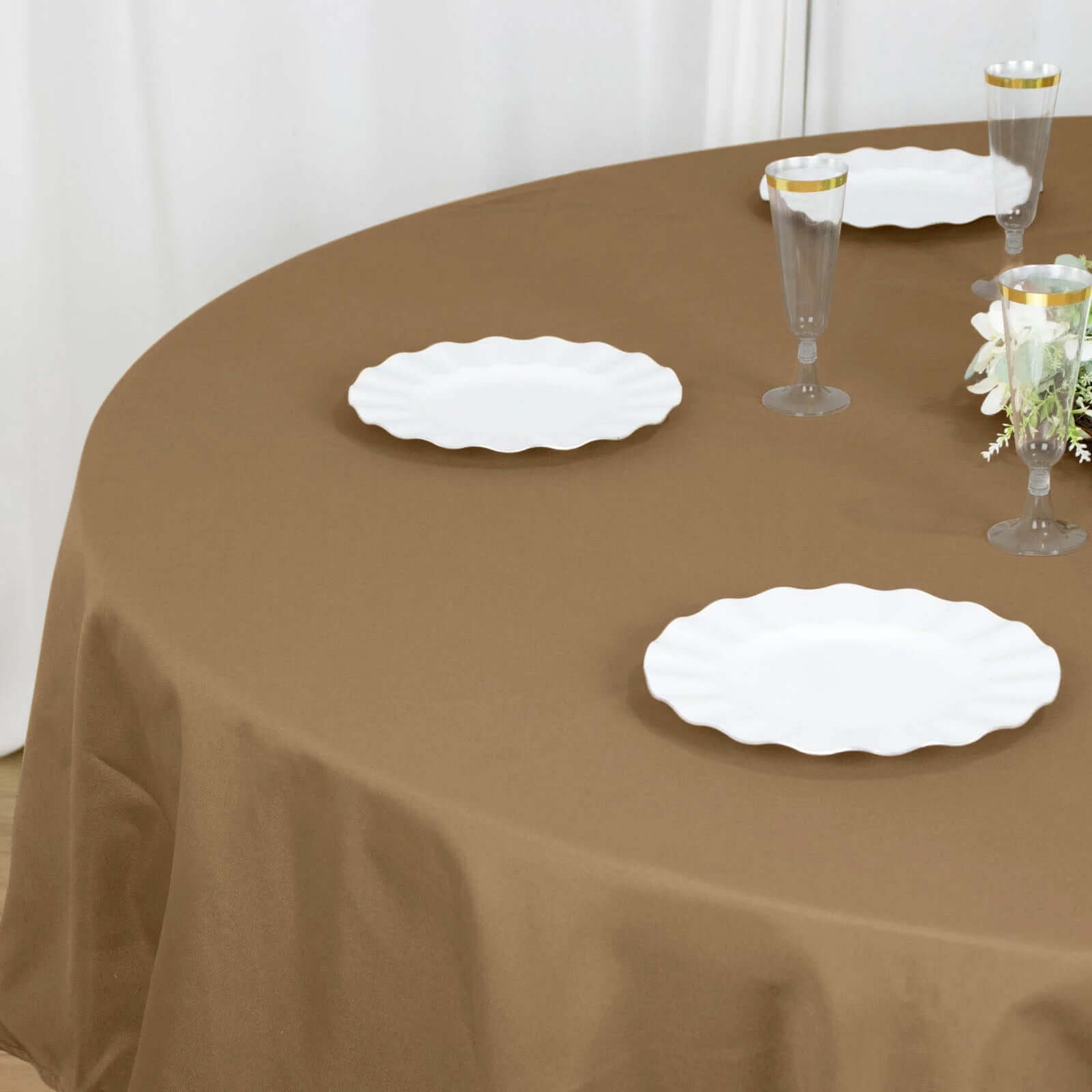 Taupe 90-Inch Polyester Round Tablecloth: Stain & Wrinkle-Resistant
