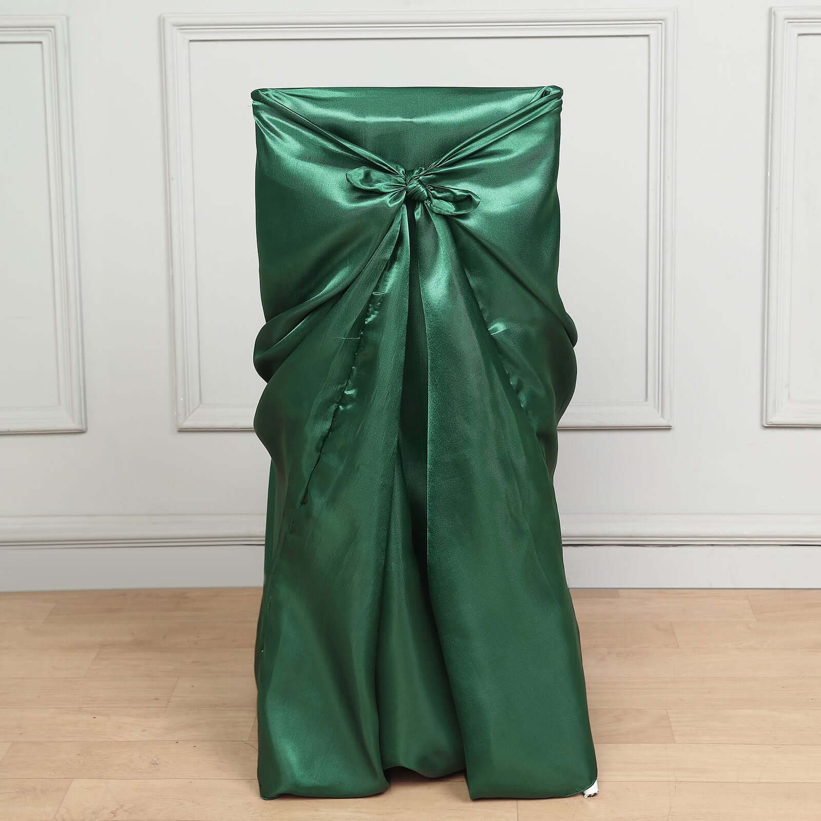 Hunter Emerald Green Satin Self-Tie Chair Covers - Durable Slip-On for Folding, Dining & Banquet Chairs