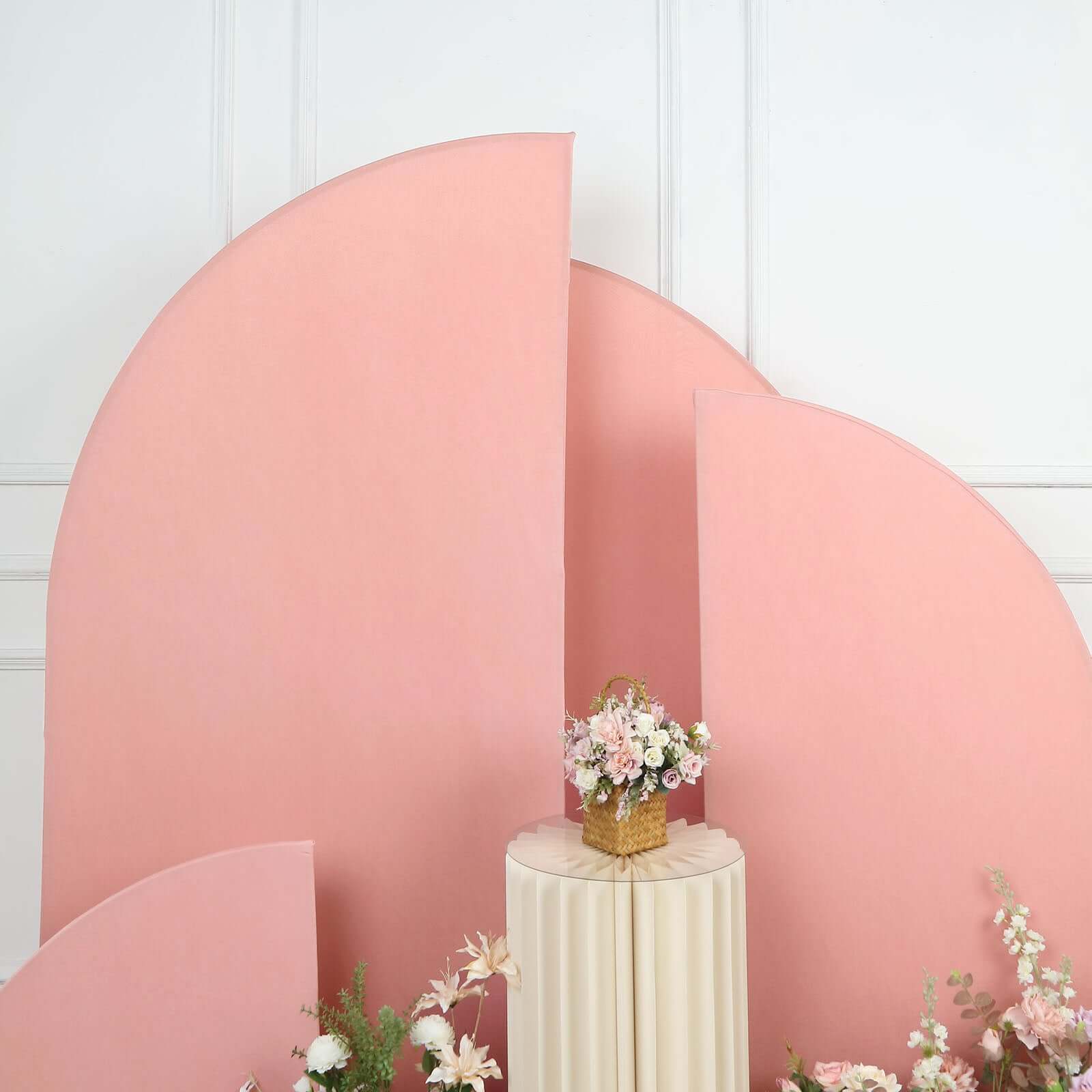 Custom-Fitted Set of 4 Dusty Rose Spandex Half Moon Wedding Arch Backdrop Covers