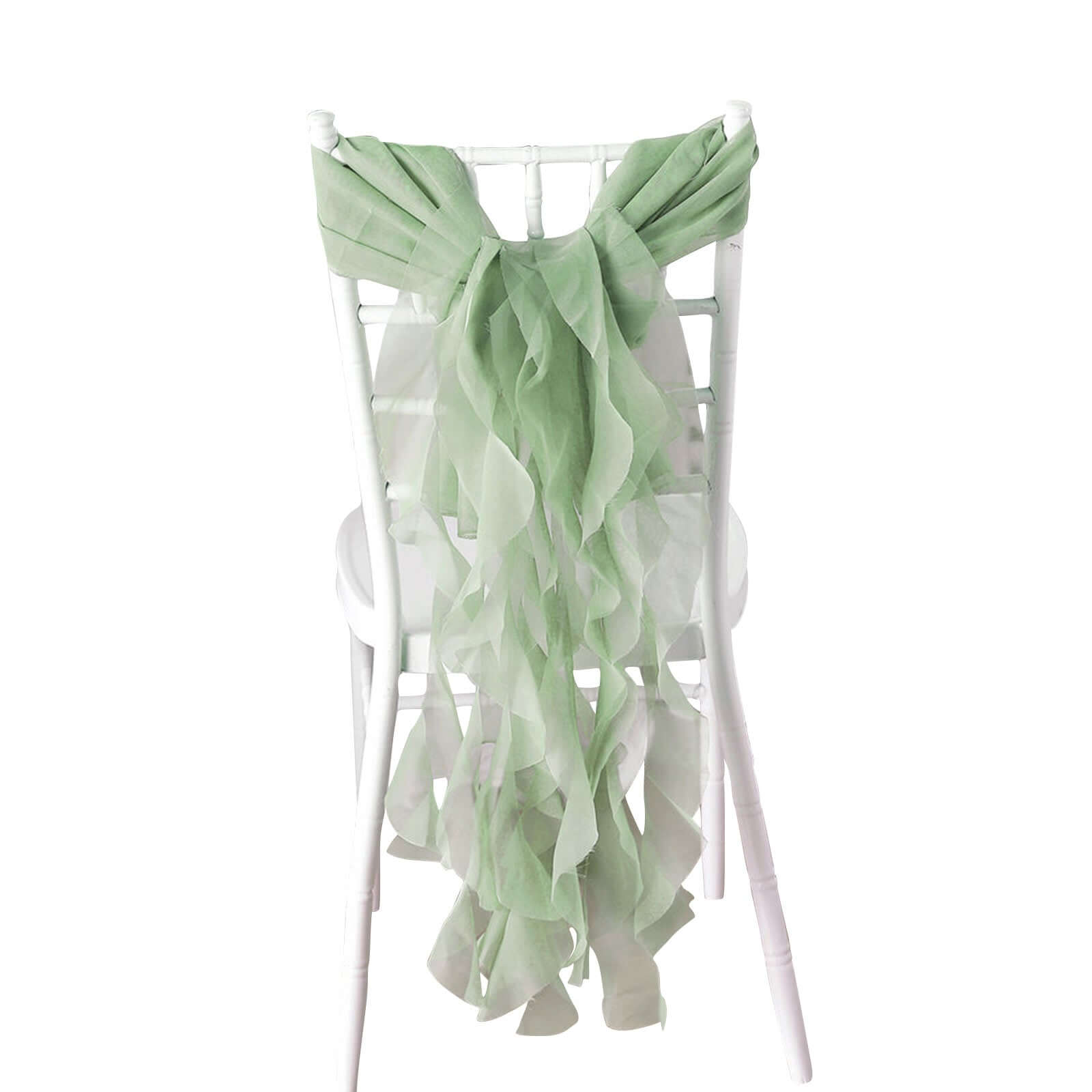 Stylish Sage Green Chiffon Chair Sashes Set with Willow Ruffles Design