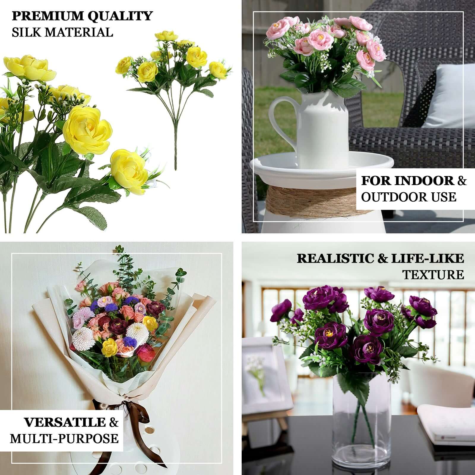 Hot Deal! 4-Bush Blush Artificial Silk Peony Flower Bouquet