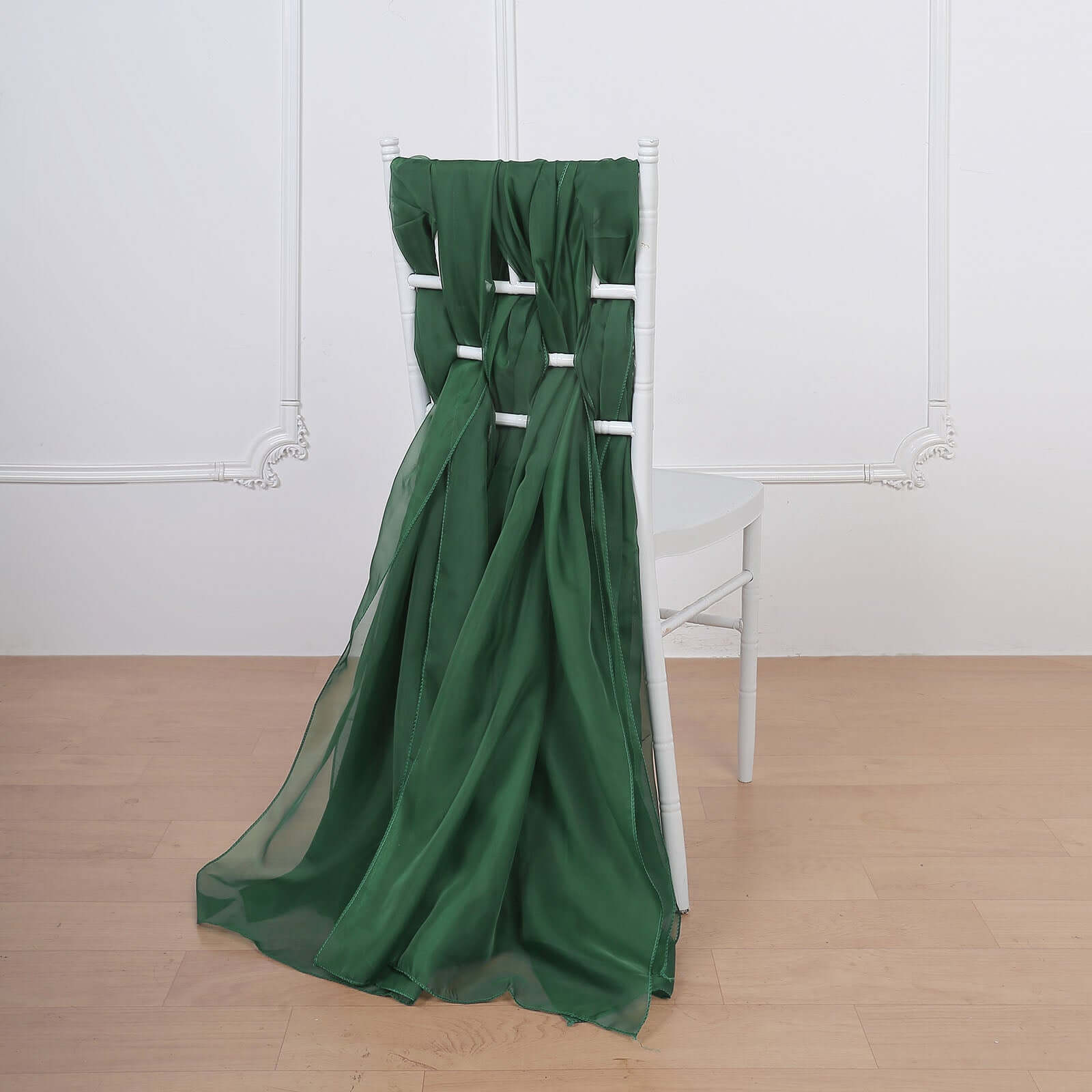 5-Pack Premium Hunter Emerald Green Chiffon Chair Sashes - Soft & Lightweight Designer Bows