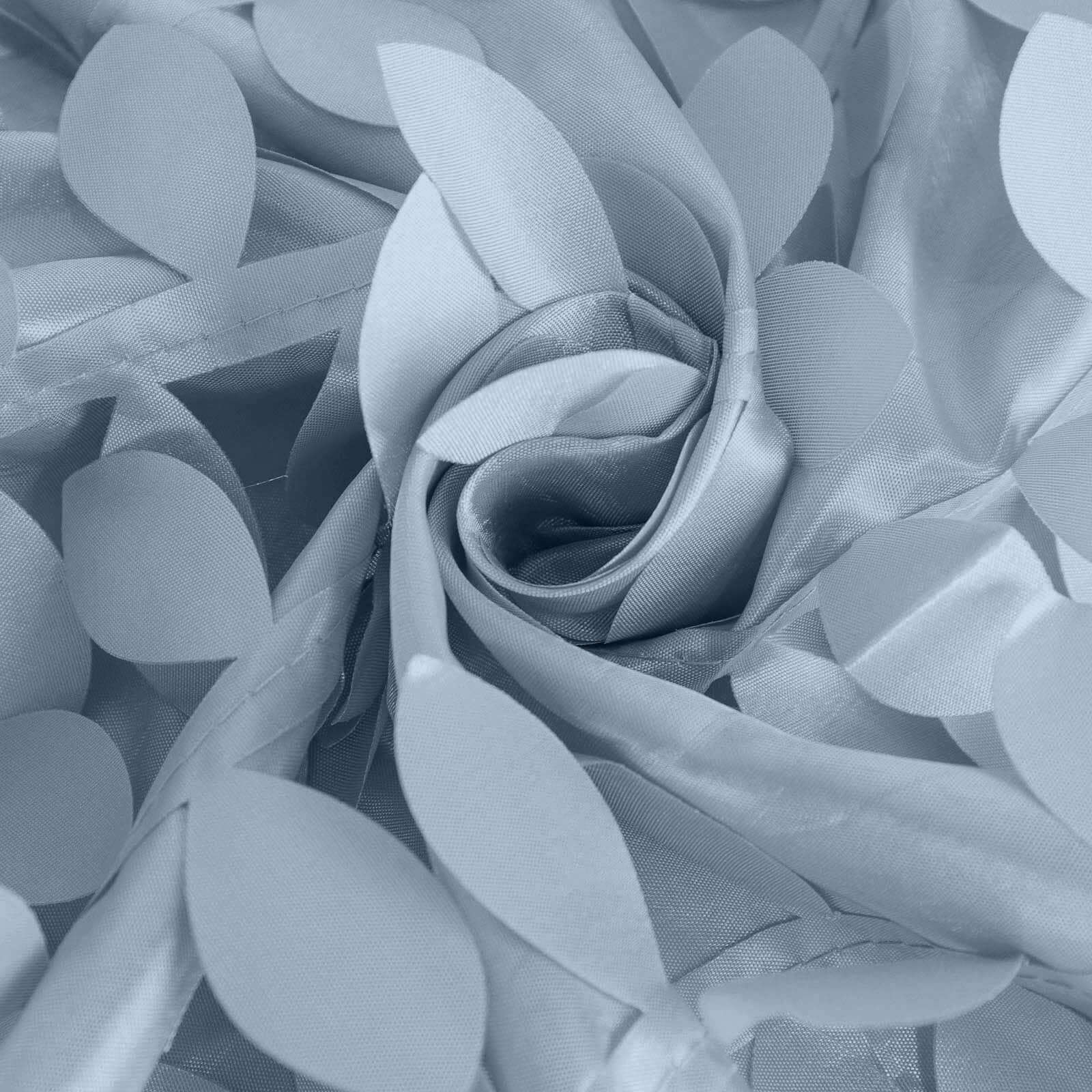 Exclusive Dusty Blue Taffeta 132' Round Tablecloth with 3D Leaf Petal Design
