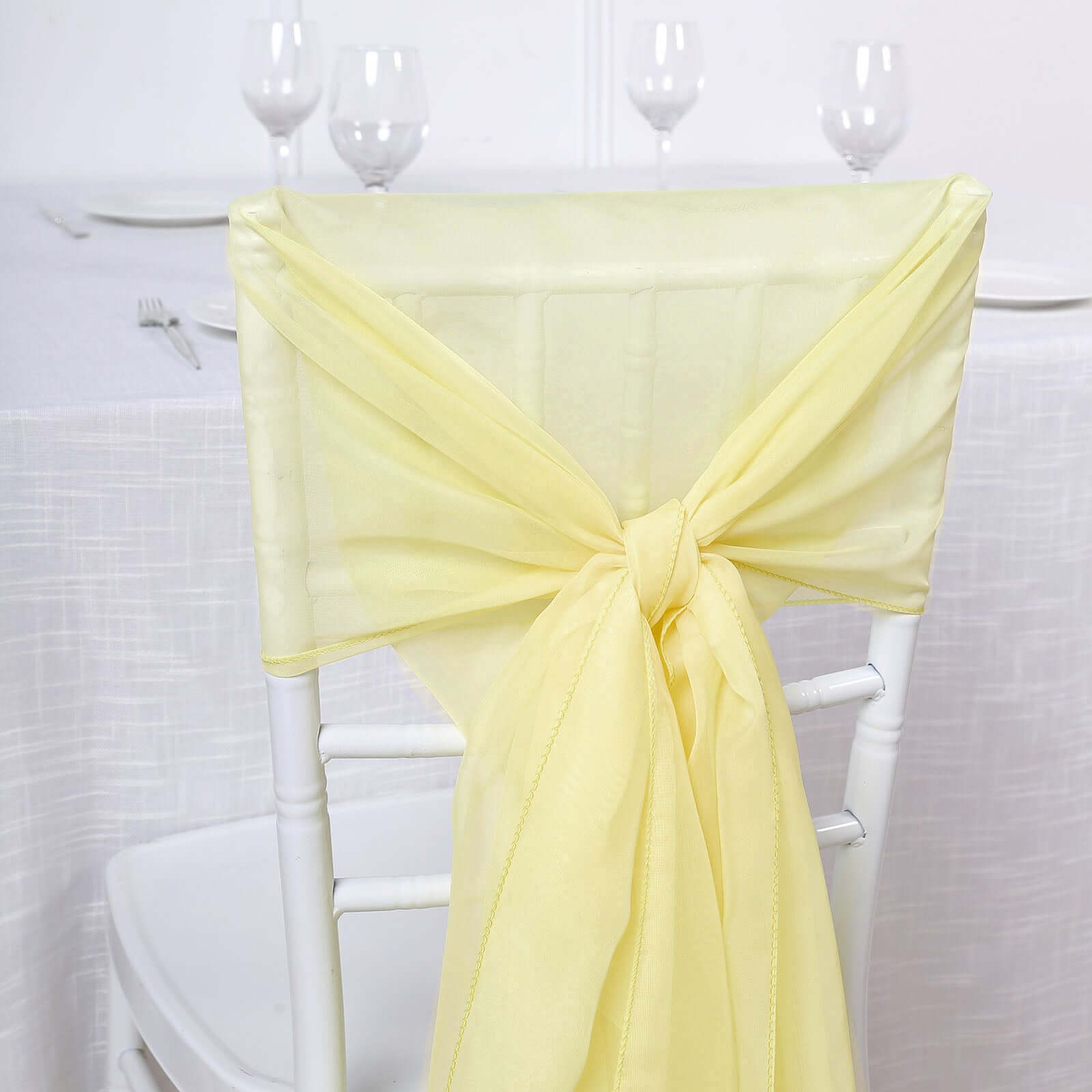Special Offer! 5-Piece Set of Premium Yellow Chiffon Chair Sashes for Stunning Decor
