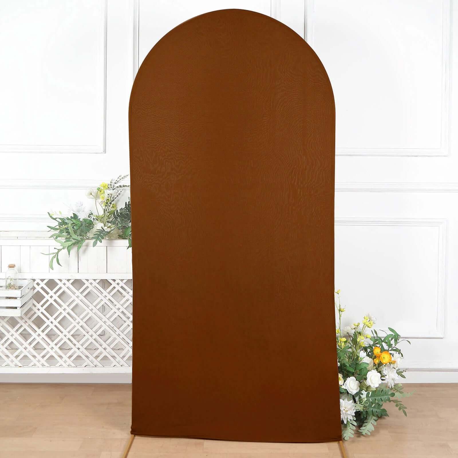 7ft Cinnamon Brown Double-sided Spandex Fitted Cover for Round Top Wedding Arch Stand