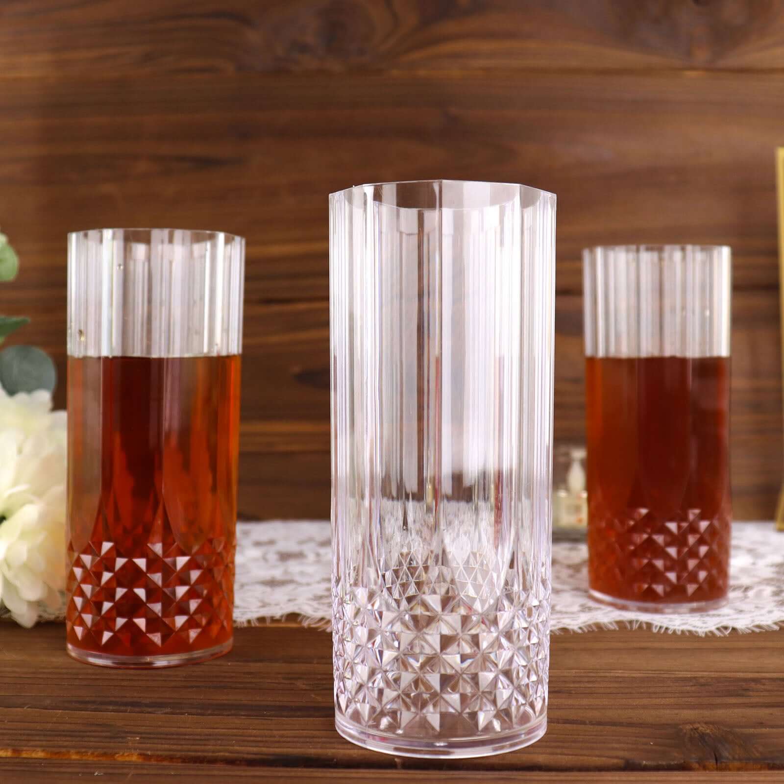 6-Pack Shatterproof 14oz Clear Plastic Highball Cocktail Tumblers with Crystal Cut Style