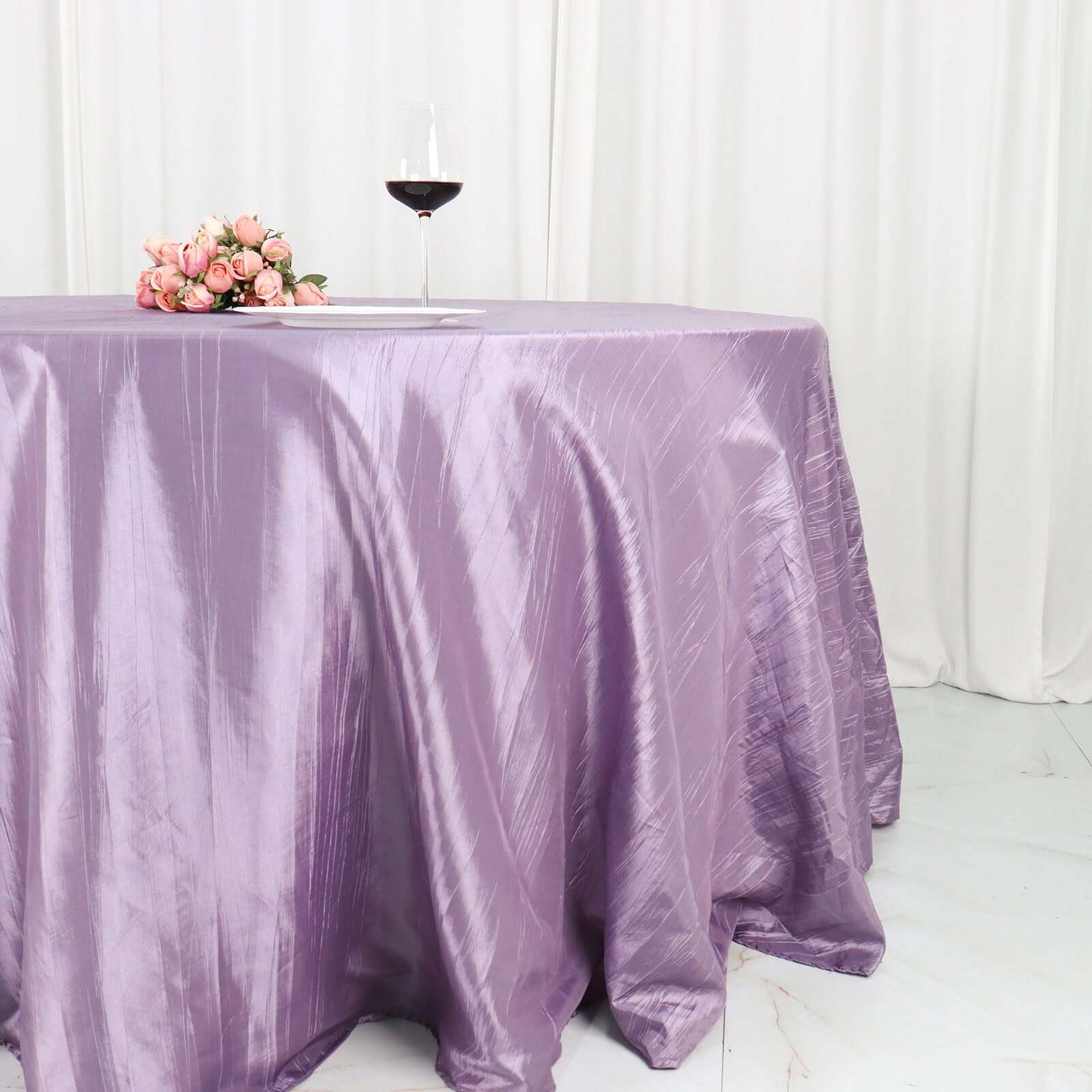Seamless Crinkle Taffeta 132' Round Tablecloth in Violet Amethyst
