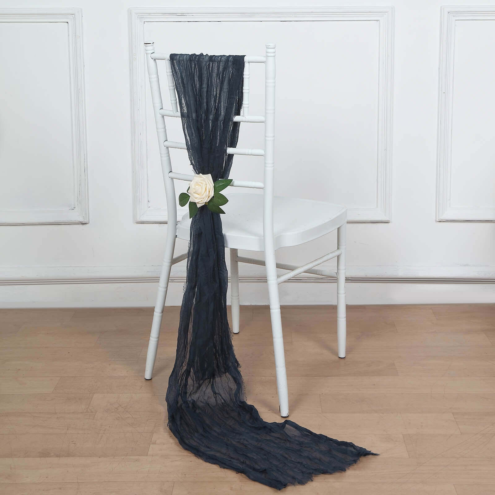 5-Pack Navy Blue Cheesecloth Gauze Chair Sashes - Ideal Boho Decor for Weddings & Parties