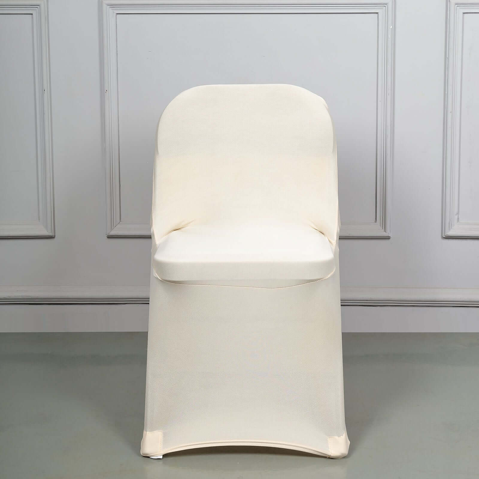 Premium Reusable Beige Spandex Stretch Slipcover for Folding Chairs - 160GSM Wrinkle-Resistant
