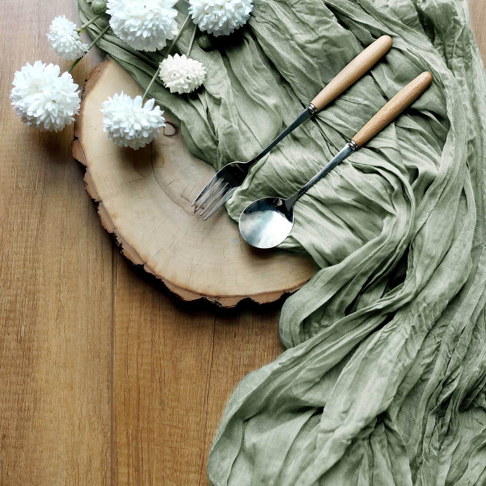 Hot Sale! 10ft Dusty Sage Green Gauze Cheesecloth Table Runner for Rustic Boho Decor