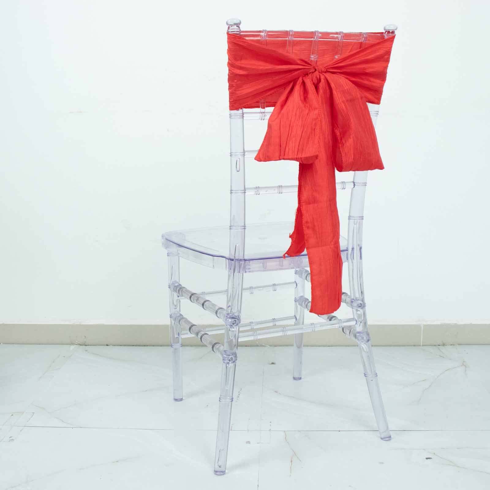 5-Pack Red Crinkle Taffeta Chair Sashes (6x106) - Ideal Decor for Weddings and Gatherings