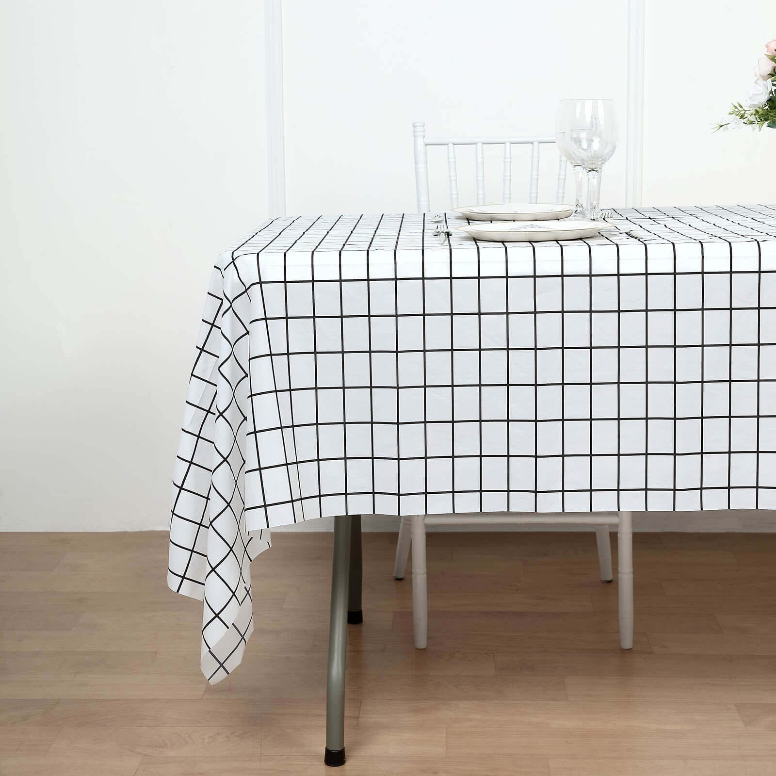 5-Pack Durable Black/White Grid PVC Disposable Plastic Table Covers 54x108 - Perfect for Events