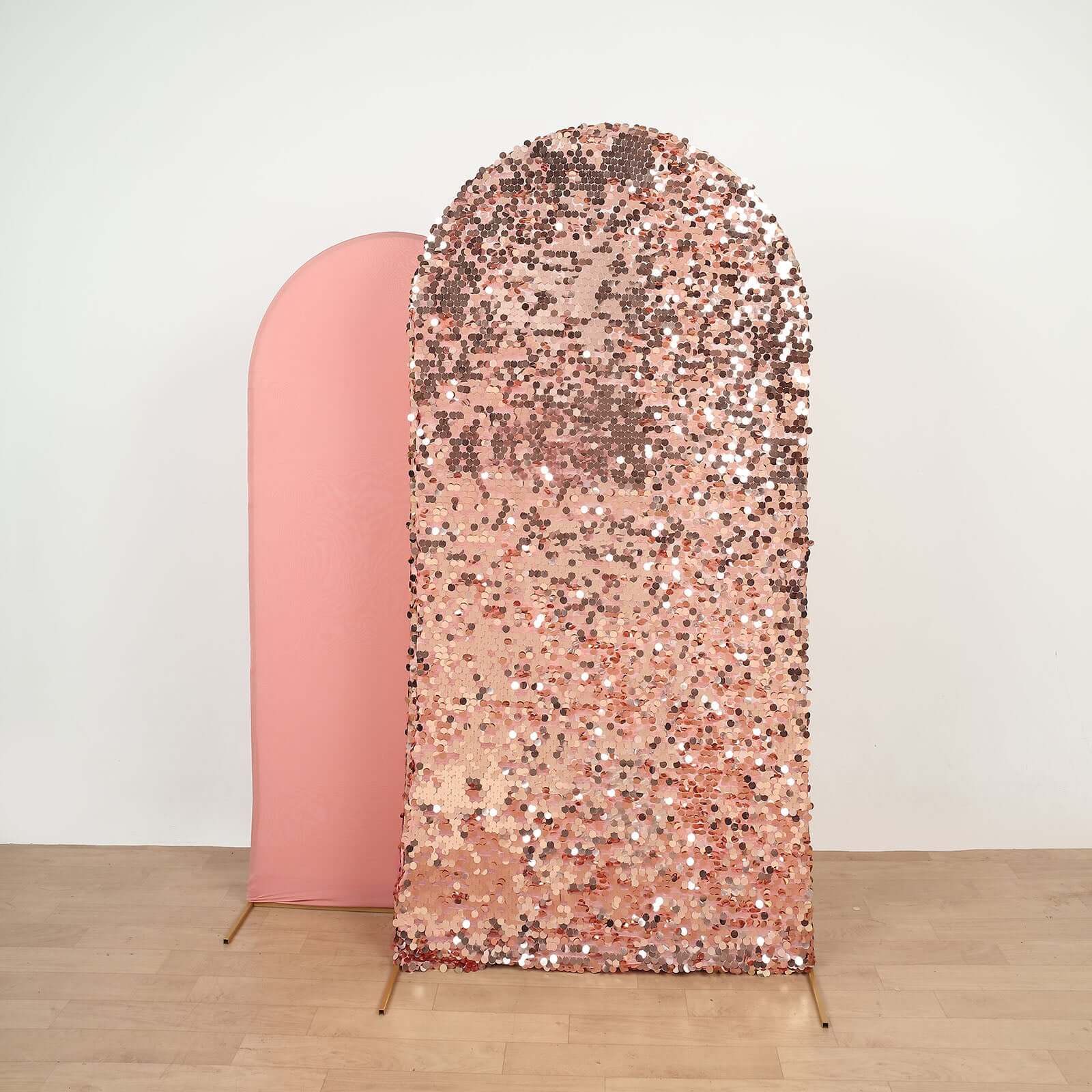 Hot Sale! 7ft Double-Sided Sparkly Rose Gold Payette Sequin Cover for Round Top Wedding Arch