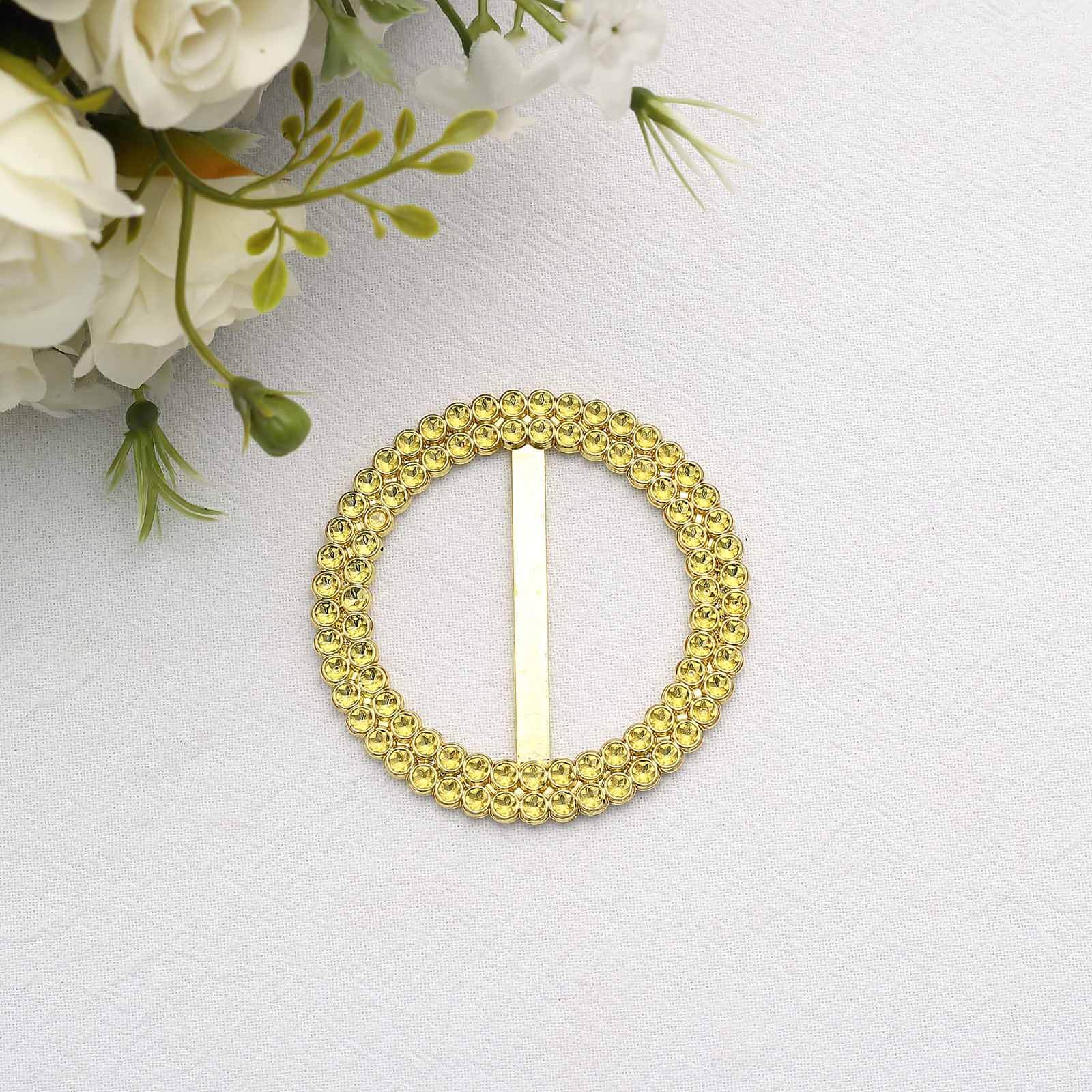 20-Pack Gold Diamond Round Chair Sash Band Buckle Pins - Stunning Rhinestone Napkin Rings for Weddings & Gatherings