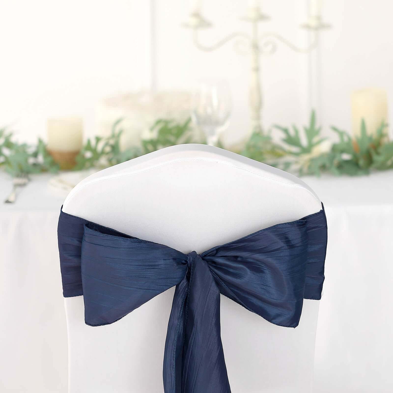 Special Offer! 5-Pack Navy Blue Accordion Crinkle Taffeta Chair Sashes for Weddings & Gatherings