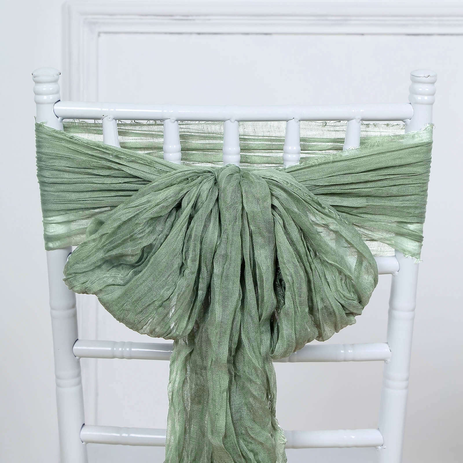 Set of 5 Dusty Sage Green Cheesecloth Chair Sashes, 16x88 Boho Decor