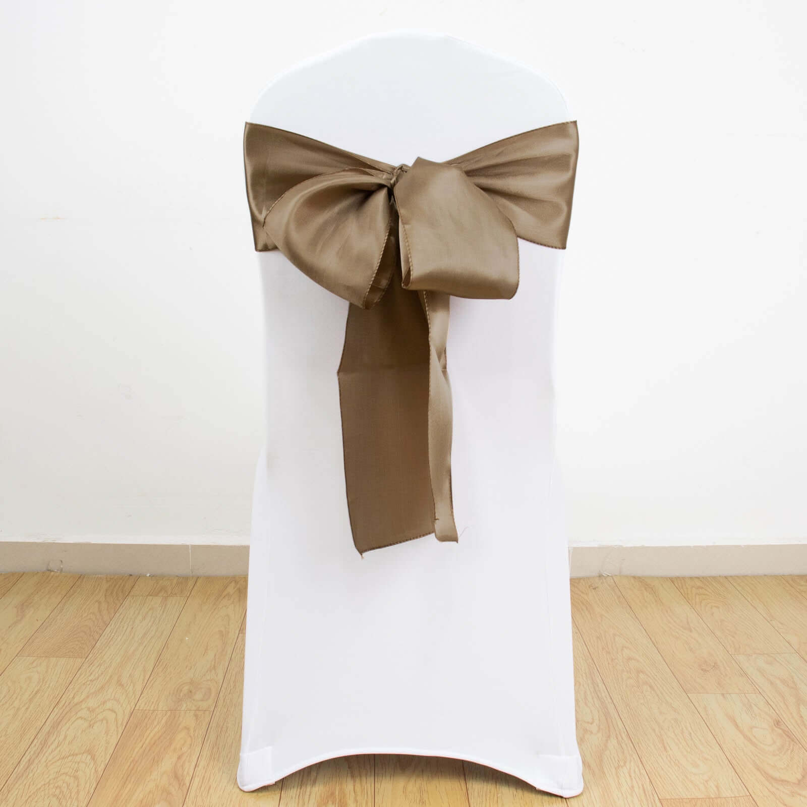5-Piece Set of Taupe Satin Chair Sashes - Durable and Shiny 6x106 Bows