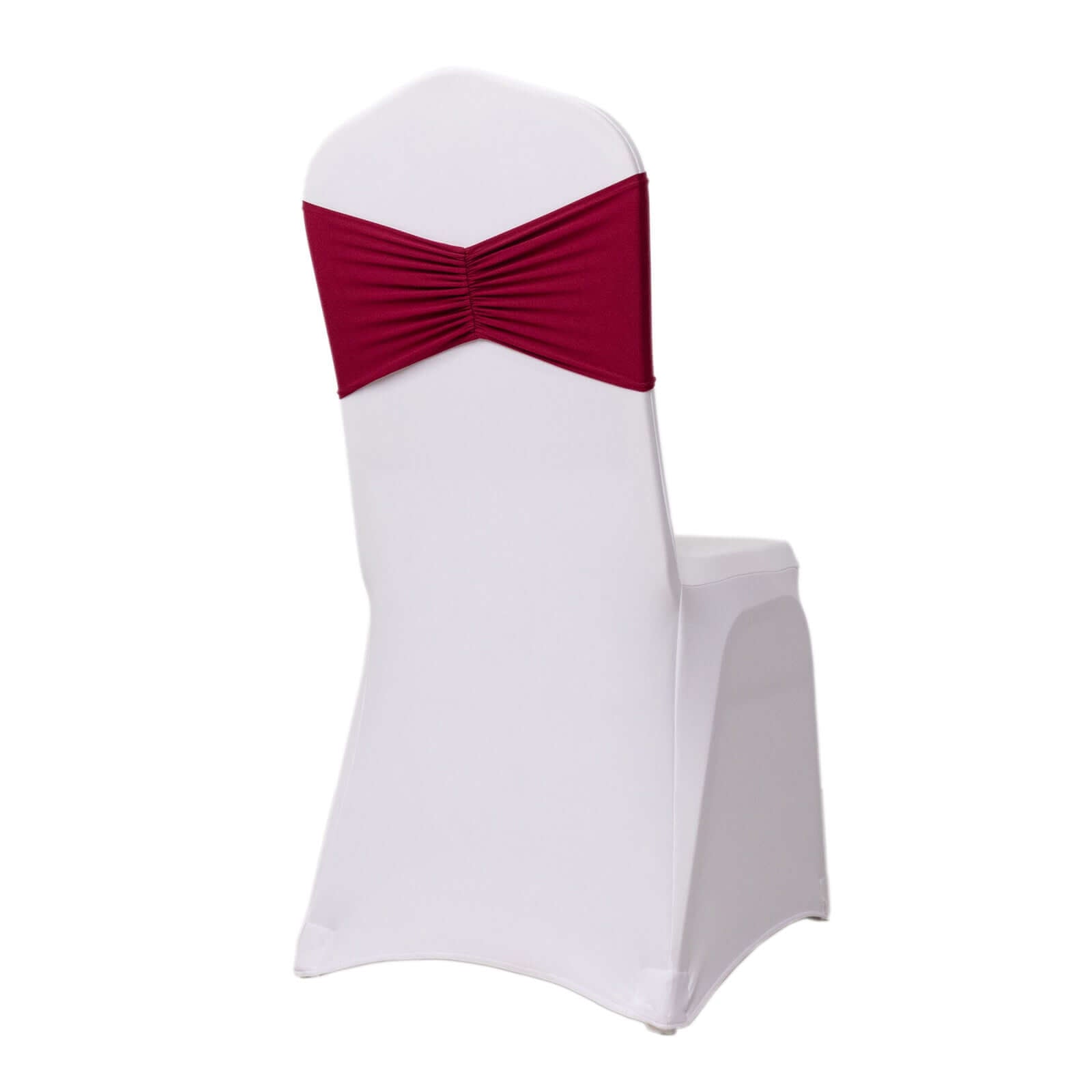 5-Piece Burgundy Ruffled Spandex Chair Sashes - Wide, Easy-to-Use Stretch Bands for Chairs