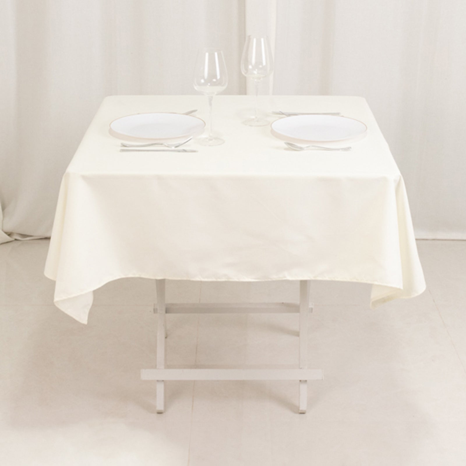 Wrinkle-Resistant Ivory Cotton Blend 54x54 Square Tablecloth for Various Events