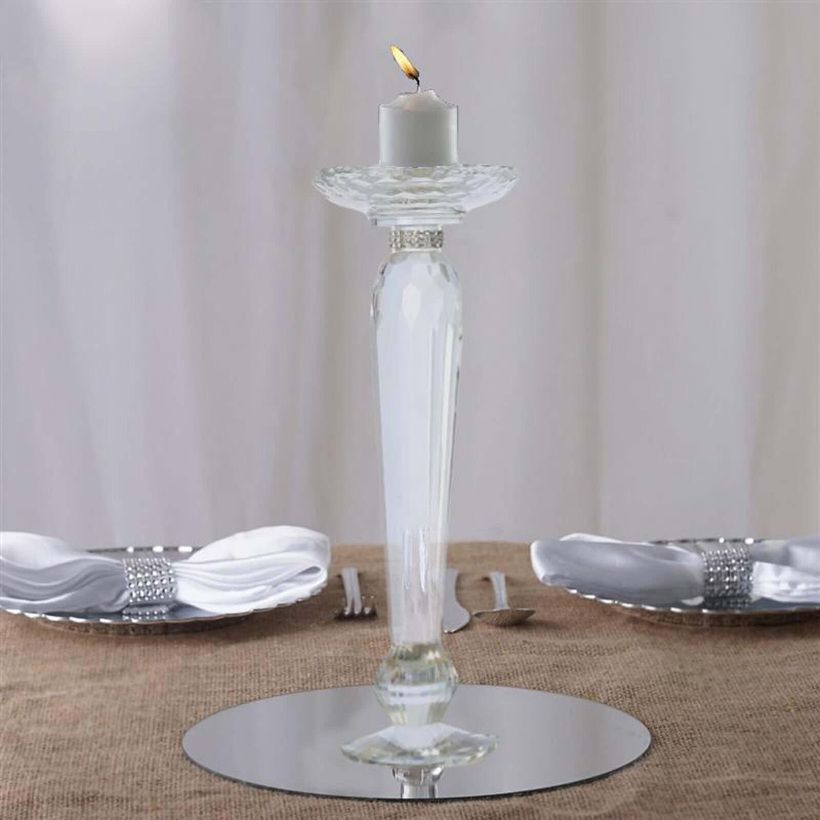 2-Pack 11-Inch Cut Crystal Glass Pillar Candle Holders for Decorative Use