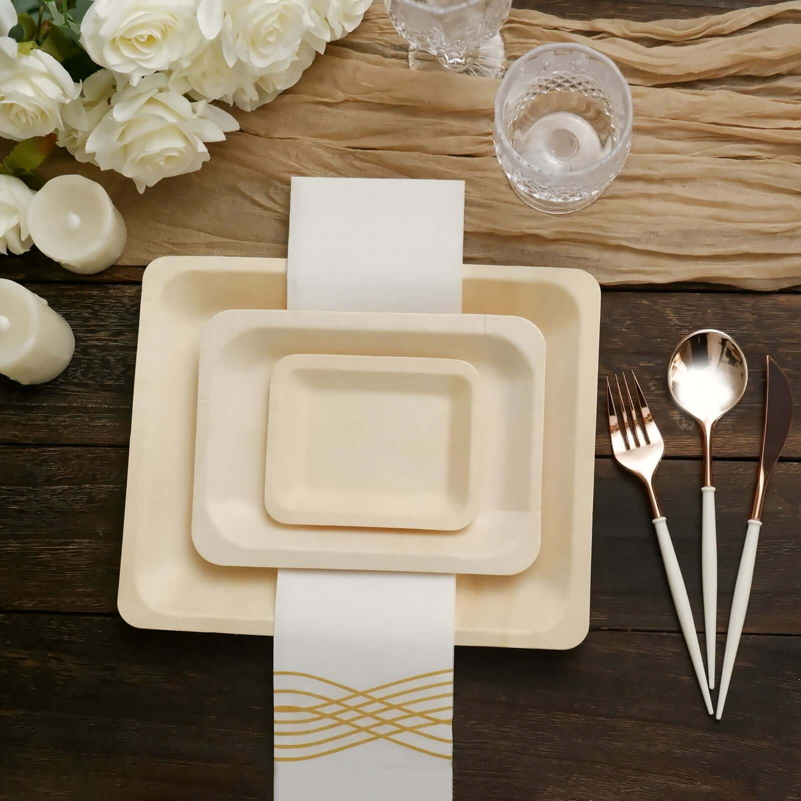 25-Pack Natural Birchwood 5x8 Rectangle Disposable Dessert Plates - Ideal for Special Events
