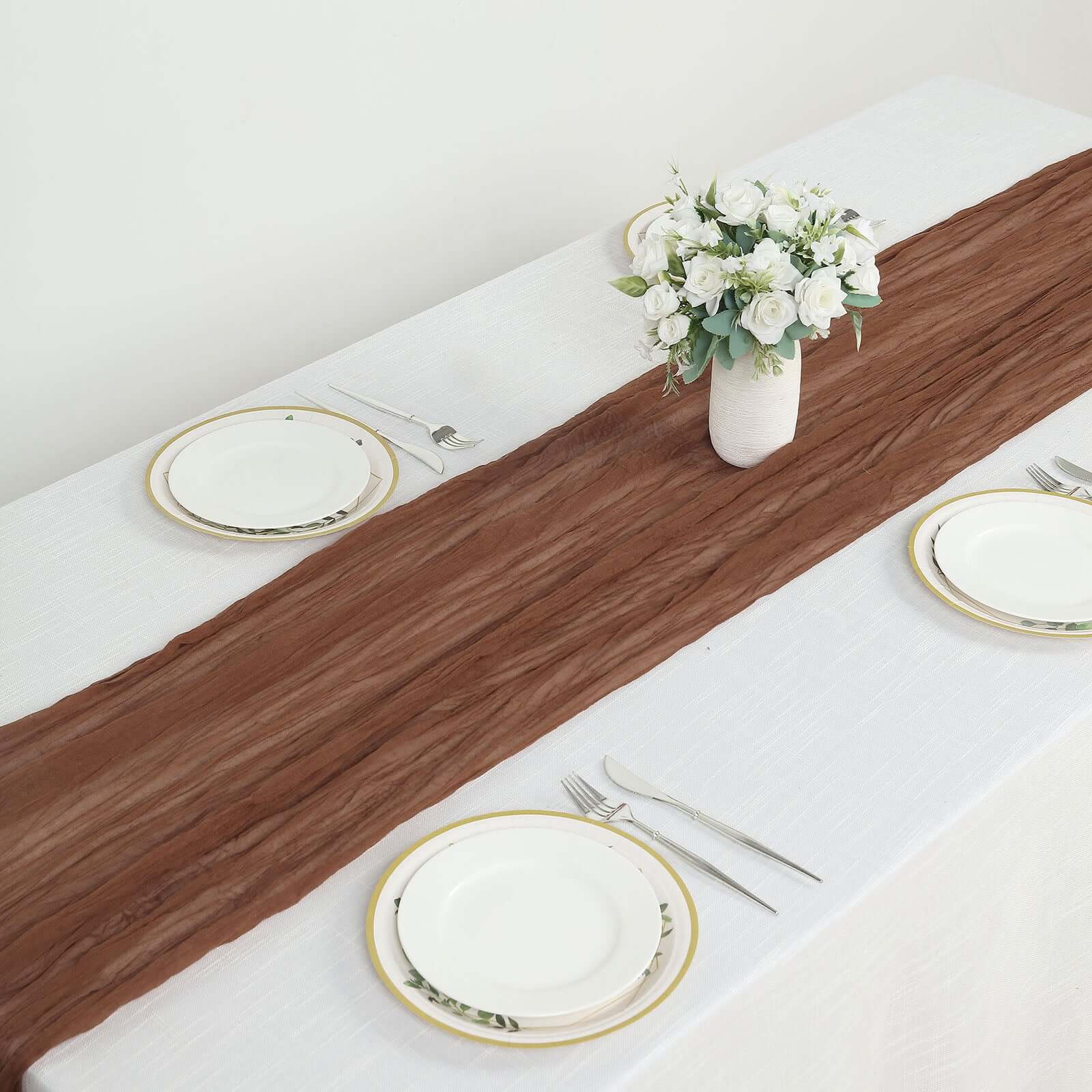 Hot Sale! 10ft Cinnamon Brown Gauze Cheesecloth Table Runner in Rustic Boho Style