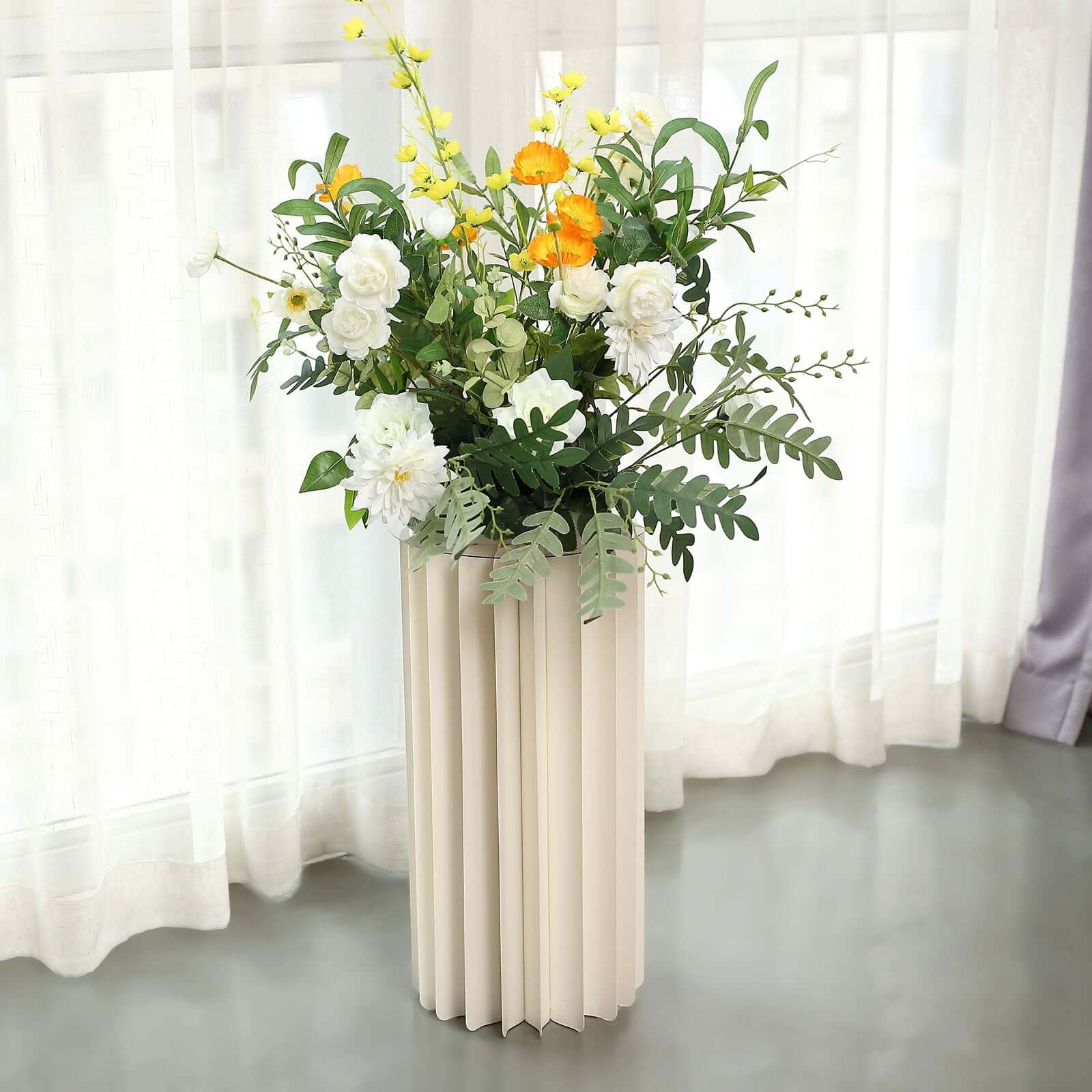 Hot Sale! 24-Inch Ivory Cylinder Display Column Stand with PVC Top Plate for Events