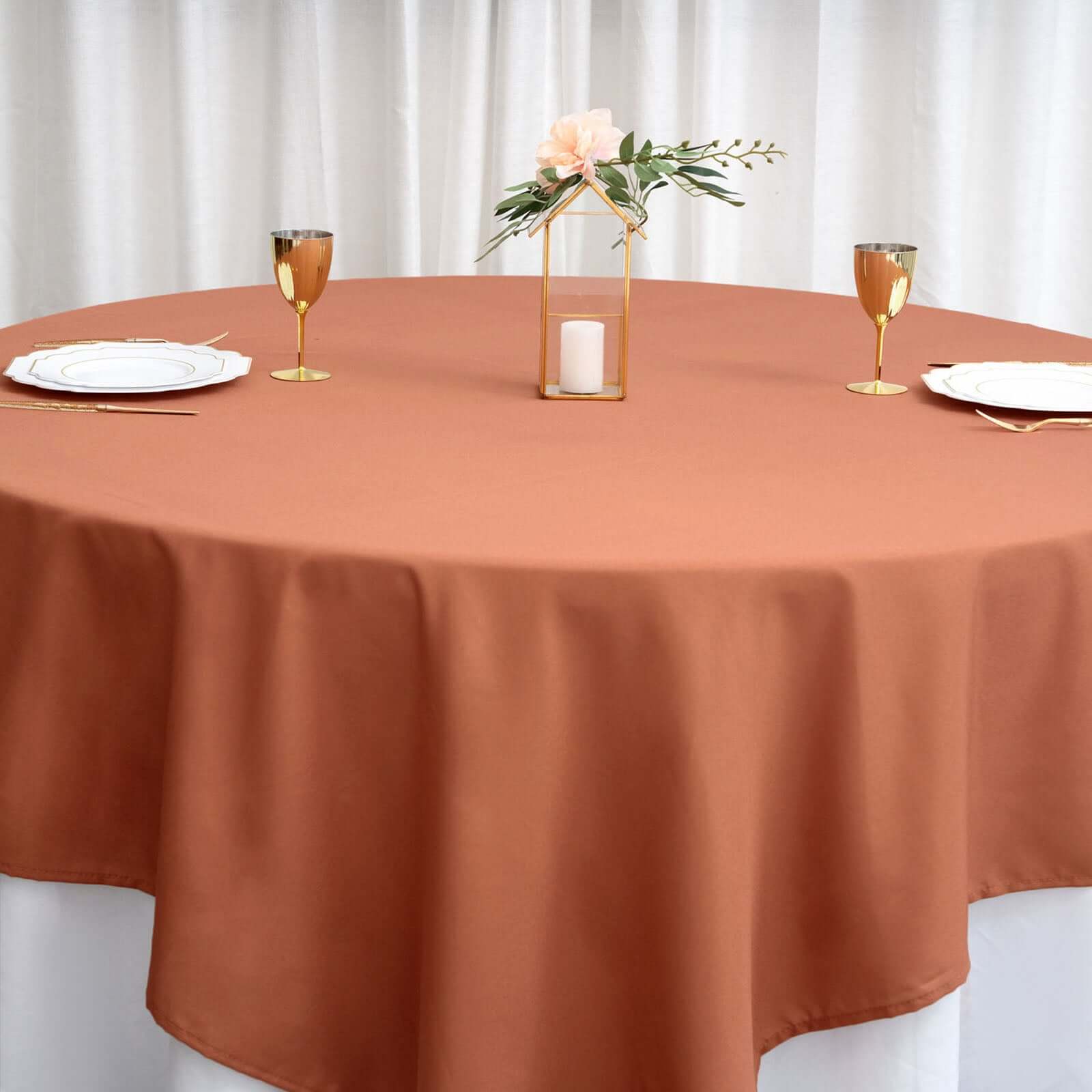 Superb 90x90 Square Polyester Tablecloth in Terracotta (Rust) - Wrinkle-Free & Durable