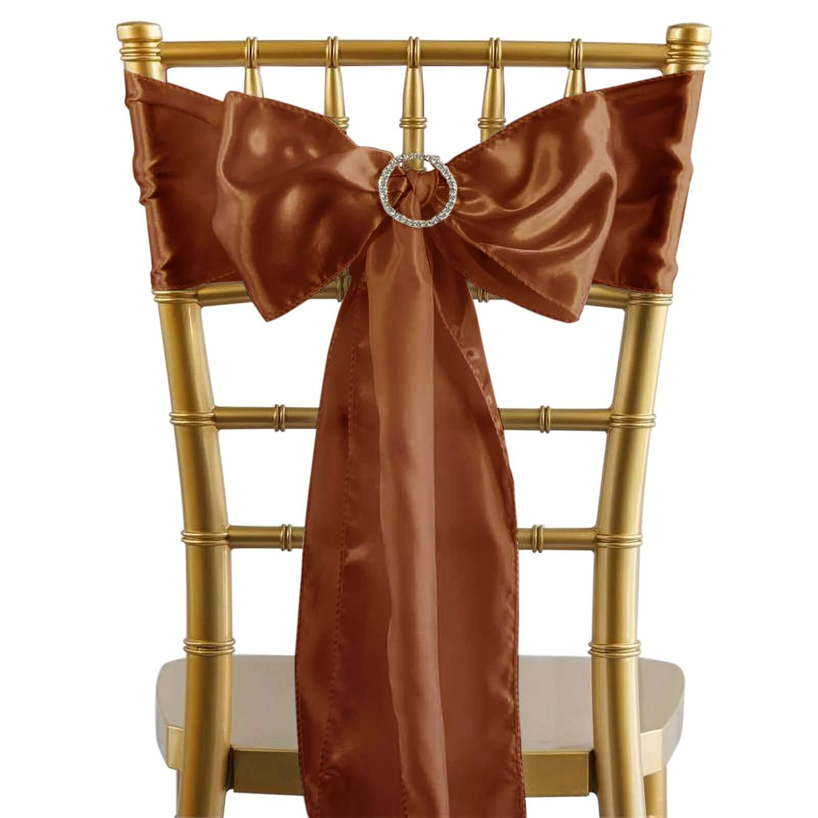 Hot Sale! 5-Piece Set of Cinnamon Brown Satin Chair Sashes with Shiny Finish (6x106)