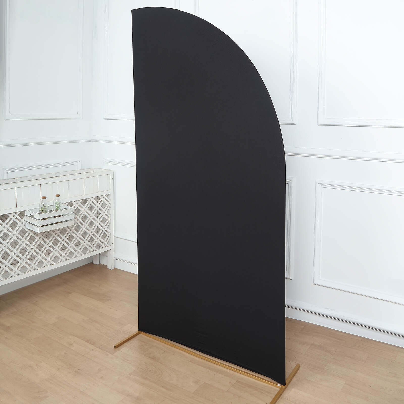 Custom Fitted 7ft Matte Black Spandex Half Moon Chiara Backdrop Stand Cover for Wedding Arch