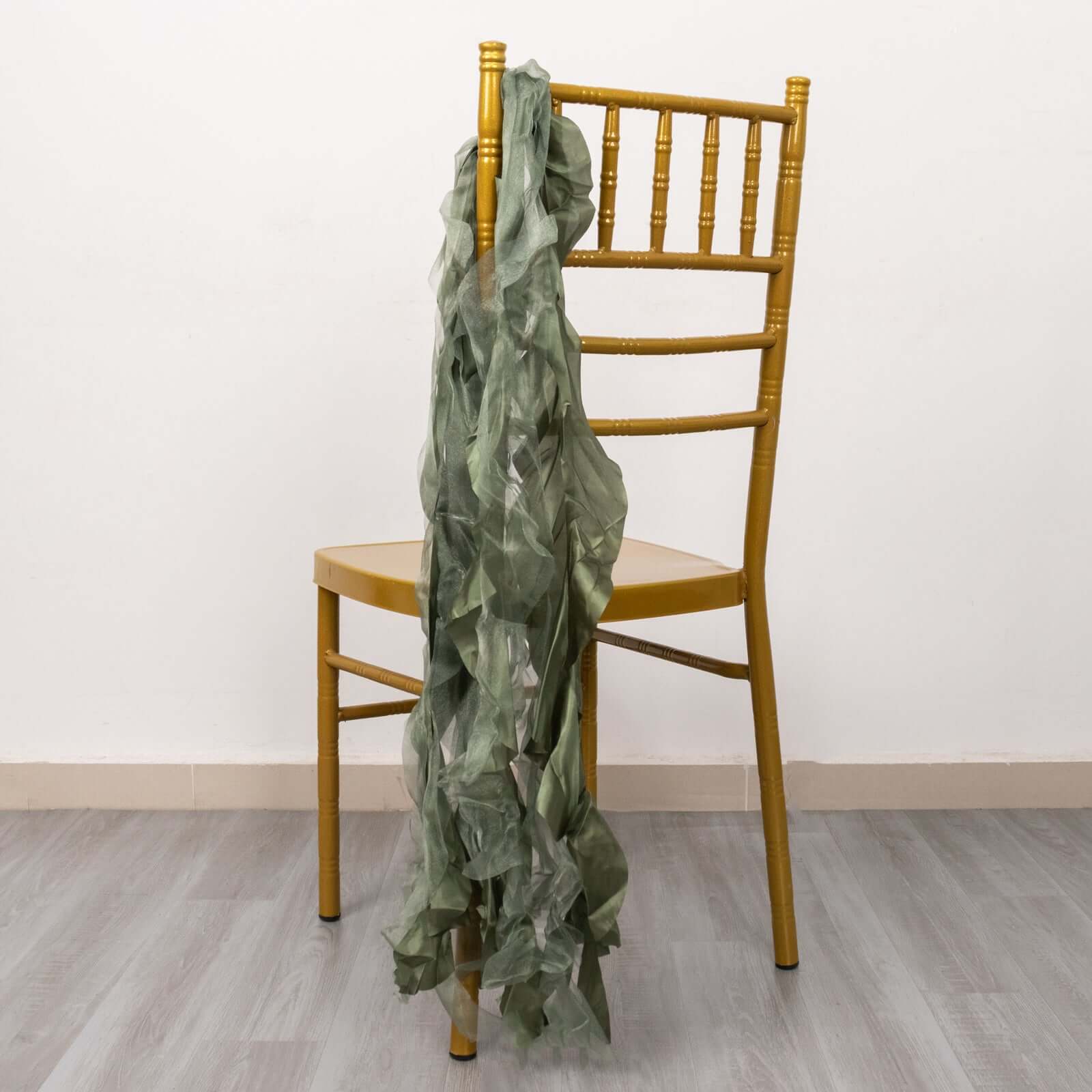 5-Piece Set of Dusty Sage Green Chiffon Satin Chair Sashes - Easy Install for Events