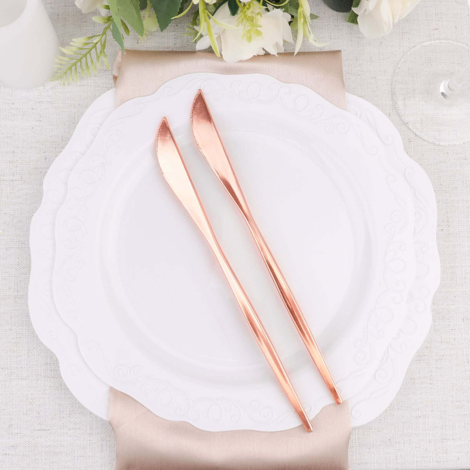 Premium 24-Pack Disposable Rose Gold Plastic Knives - 8.5 Inches