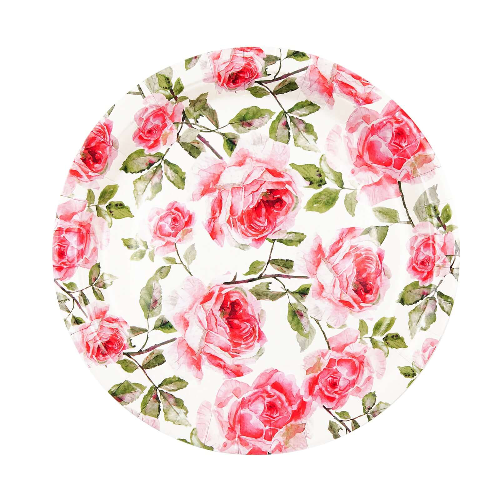 Get 25 Pack of Premium Dinner Paper Plates with Rose Flower Bouquet Design - 9