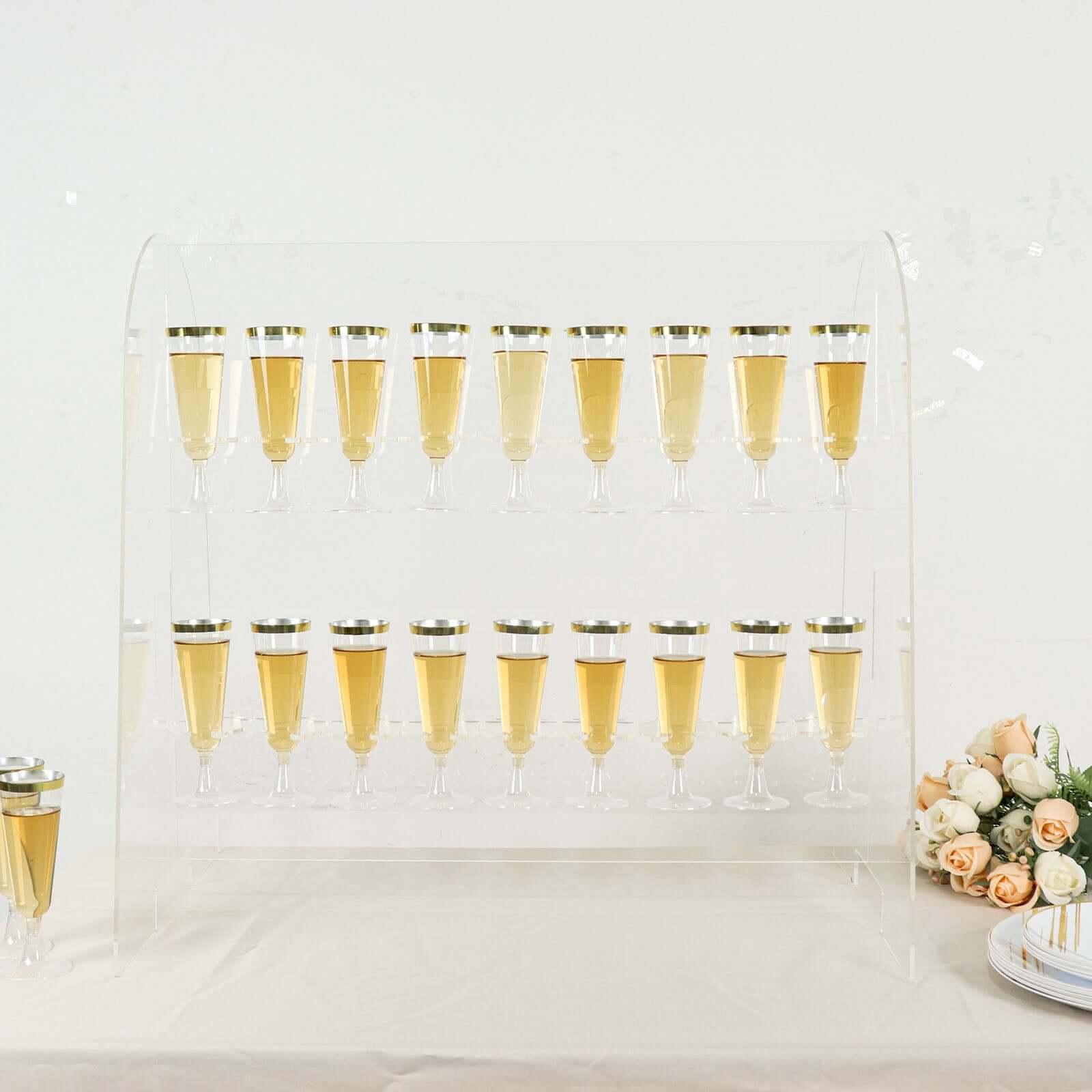 Clear 2-Tier Acrylic Champagne Glass Holder Display Stand - Ideal for Events & DIY Bars, 18 Hooks Included