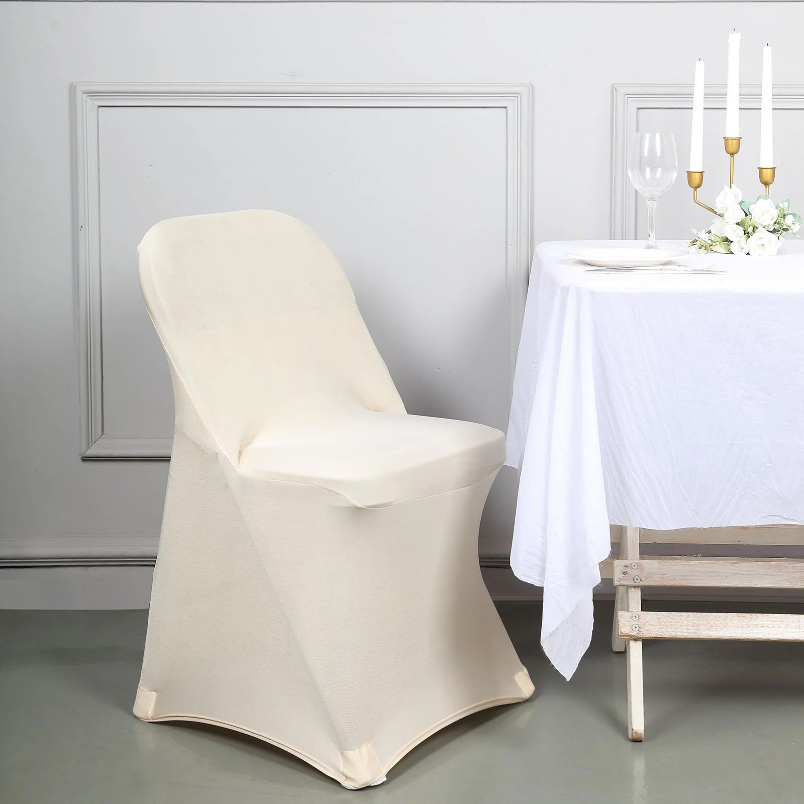 10-Pack Durable Beige Spandex Stretch Chair Covers for Folding Chairs - Great Deal!