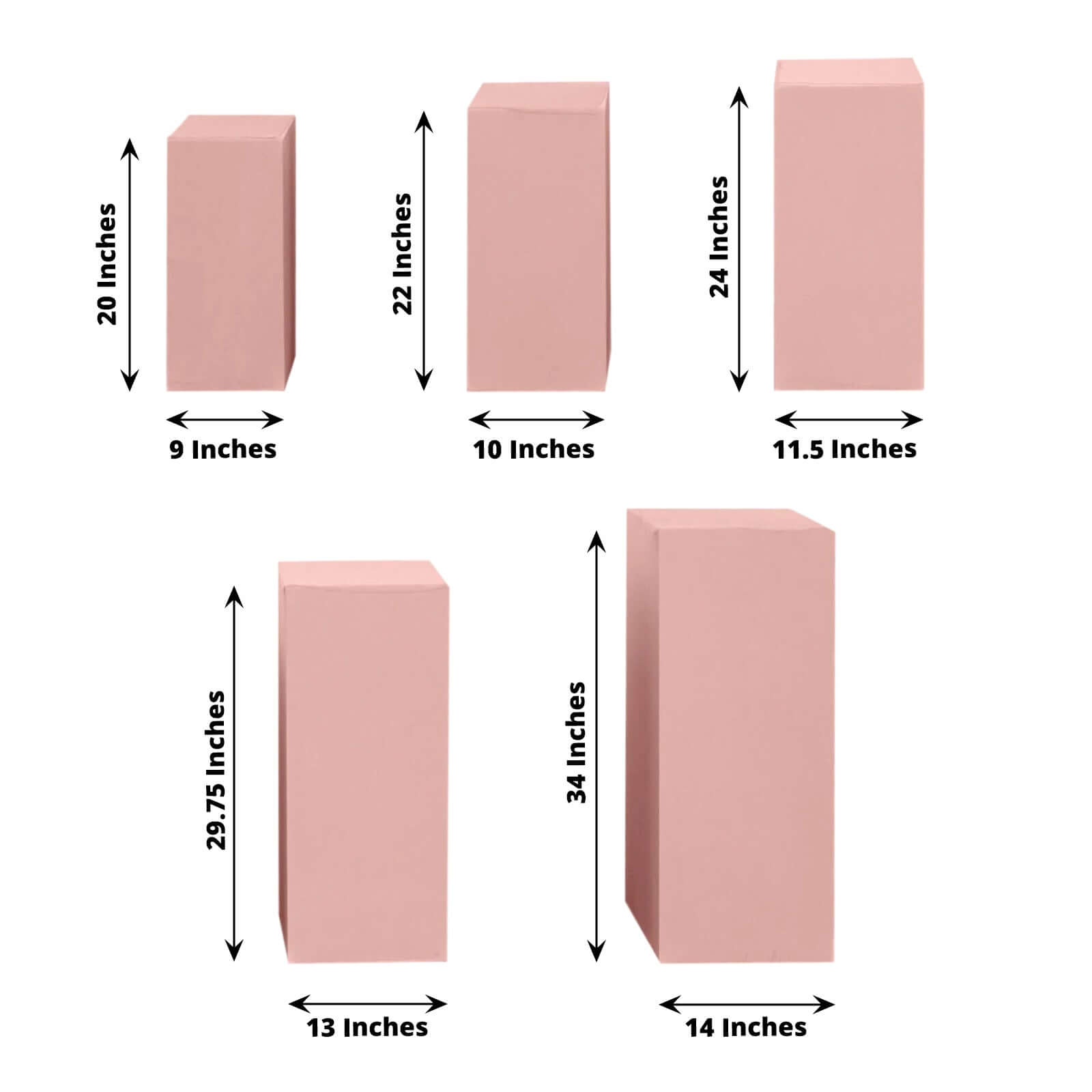Set of 5 Stretchable Dusty Rose Spandex Rectangle Pedestal Stand Covers, 160 GSM