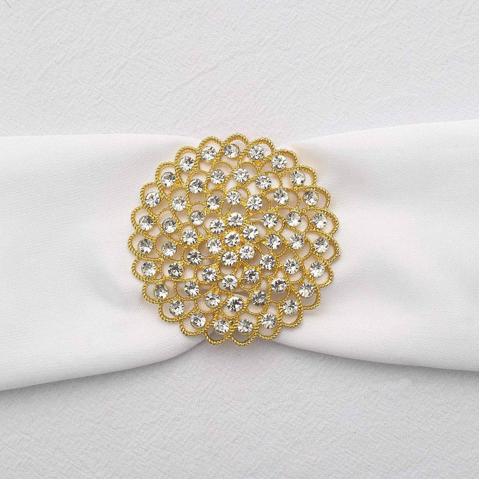 Sparkling Gold Rhinestone Metal Flower Chair Sash Band Buckle - Ideal for Weddings & Celebrations