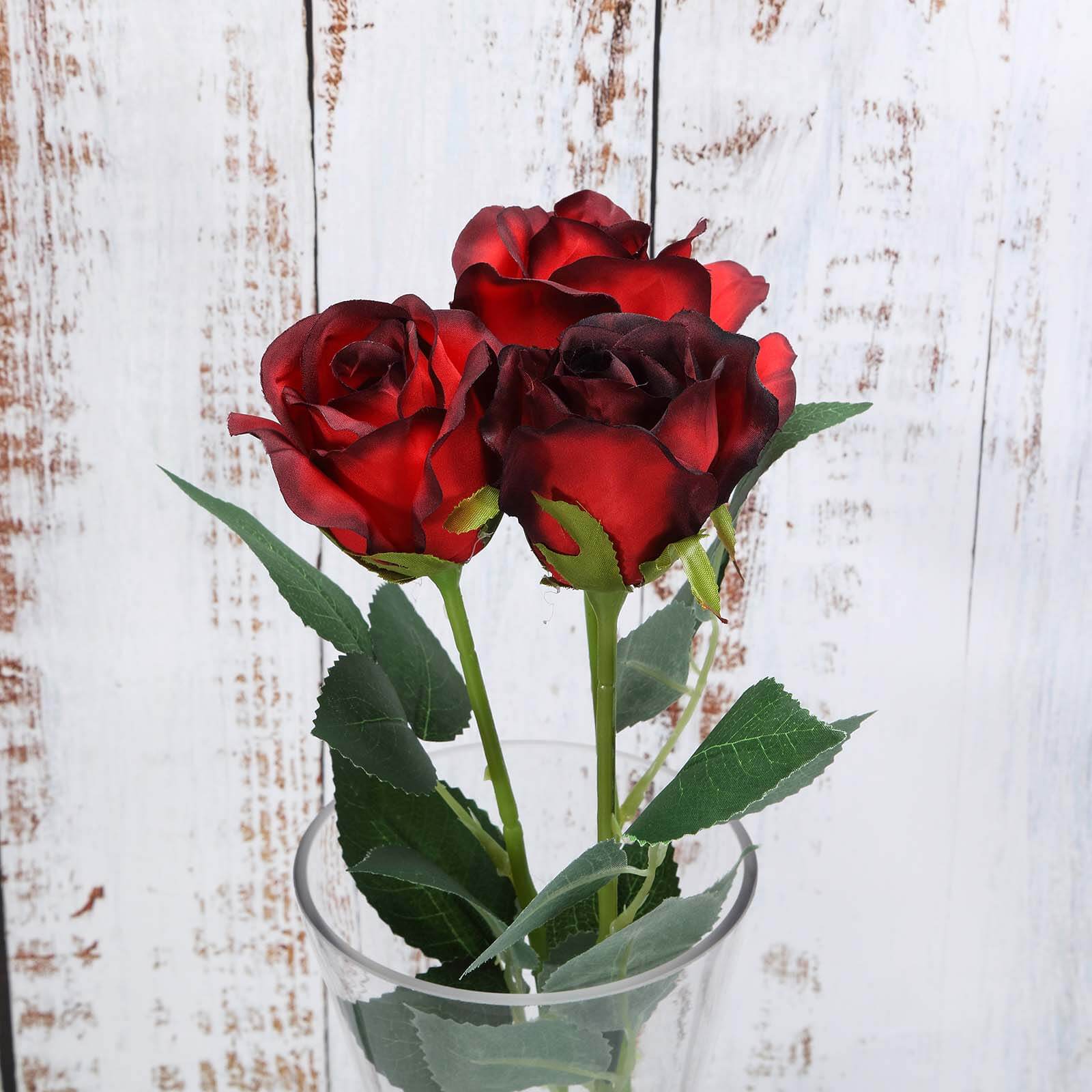 24Pcs Artificial Silk Roses with Red & Black Tips, 31