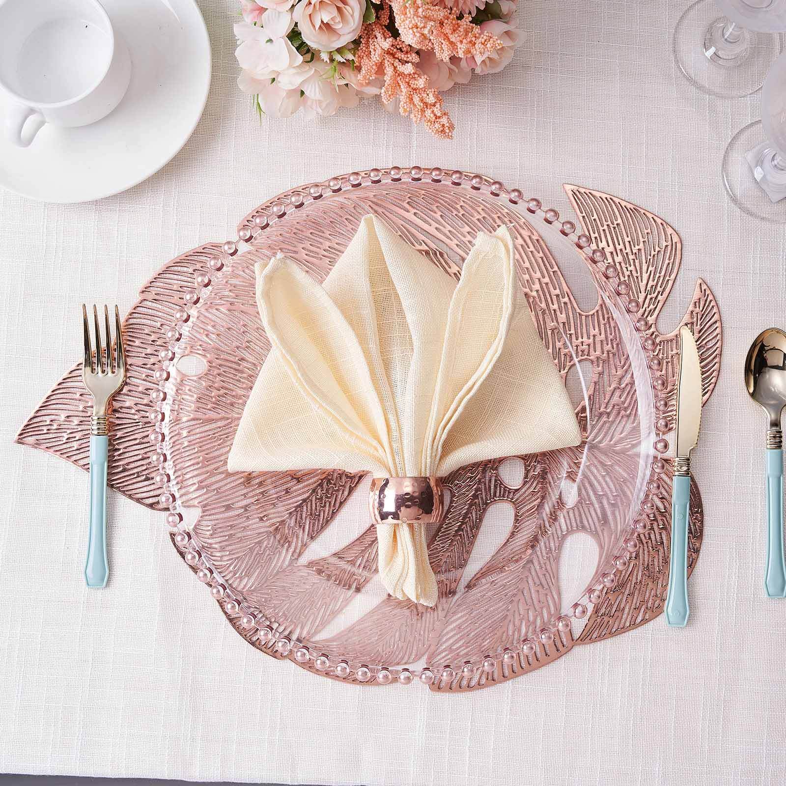 6-Piece Rose Gold Monstera Leaf Design Vinyl Dining Table Mats - Non-Slip for Tropical Decor