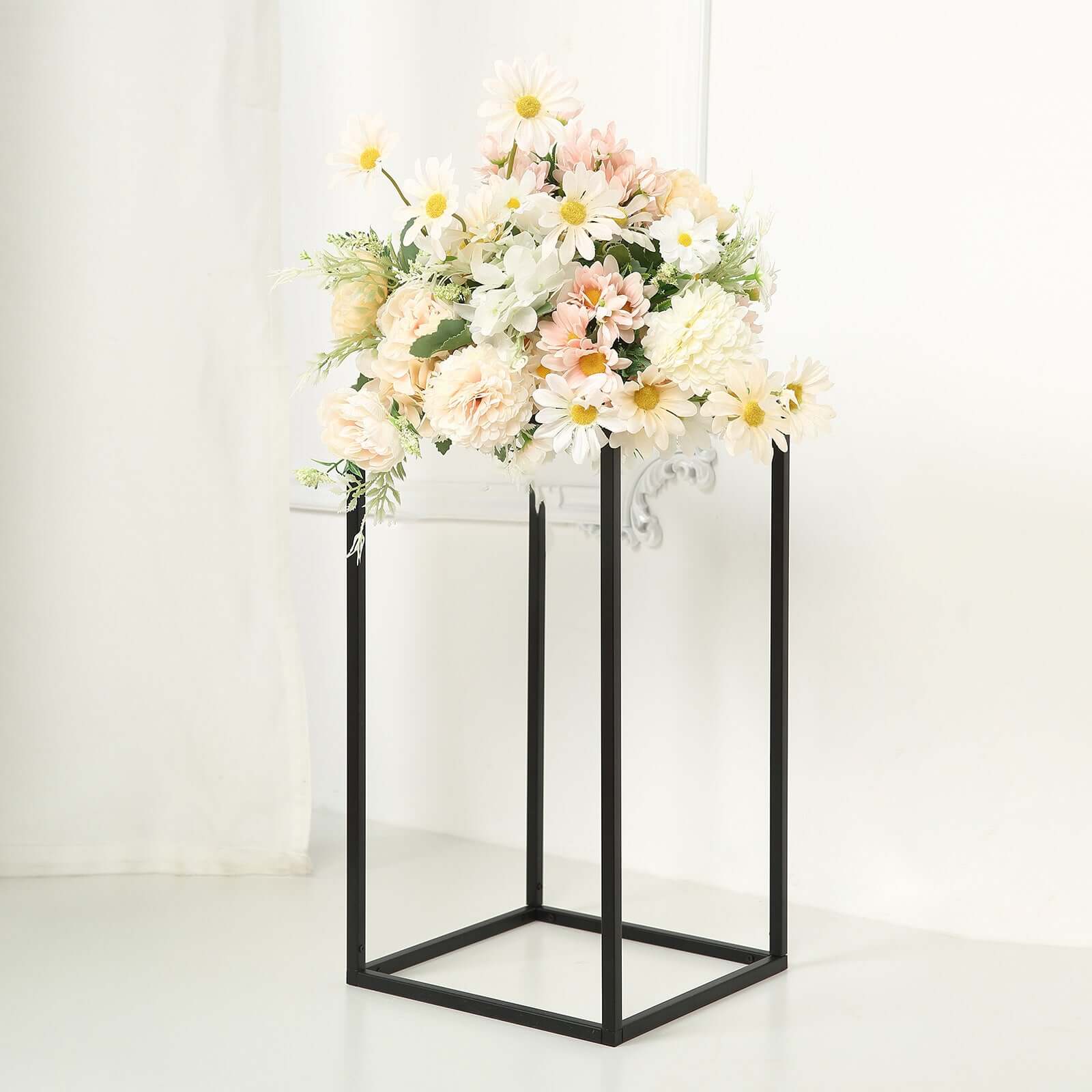 2-Pack Matte Black Metal Geometric Wedding Flower Stand - Ideal for Sophisticated Arrangements