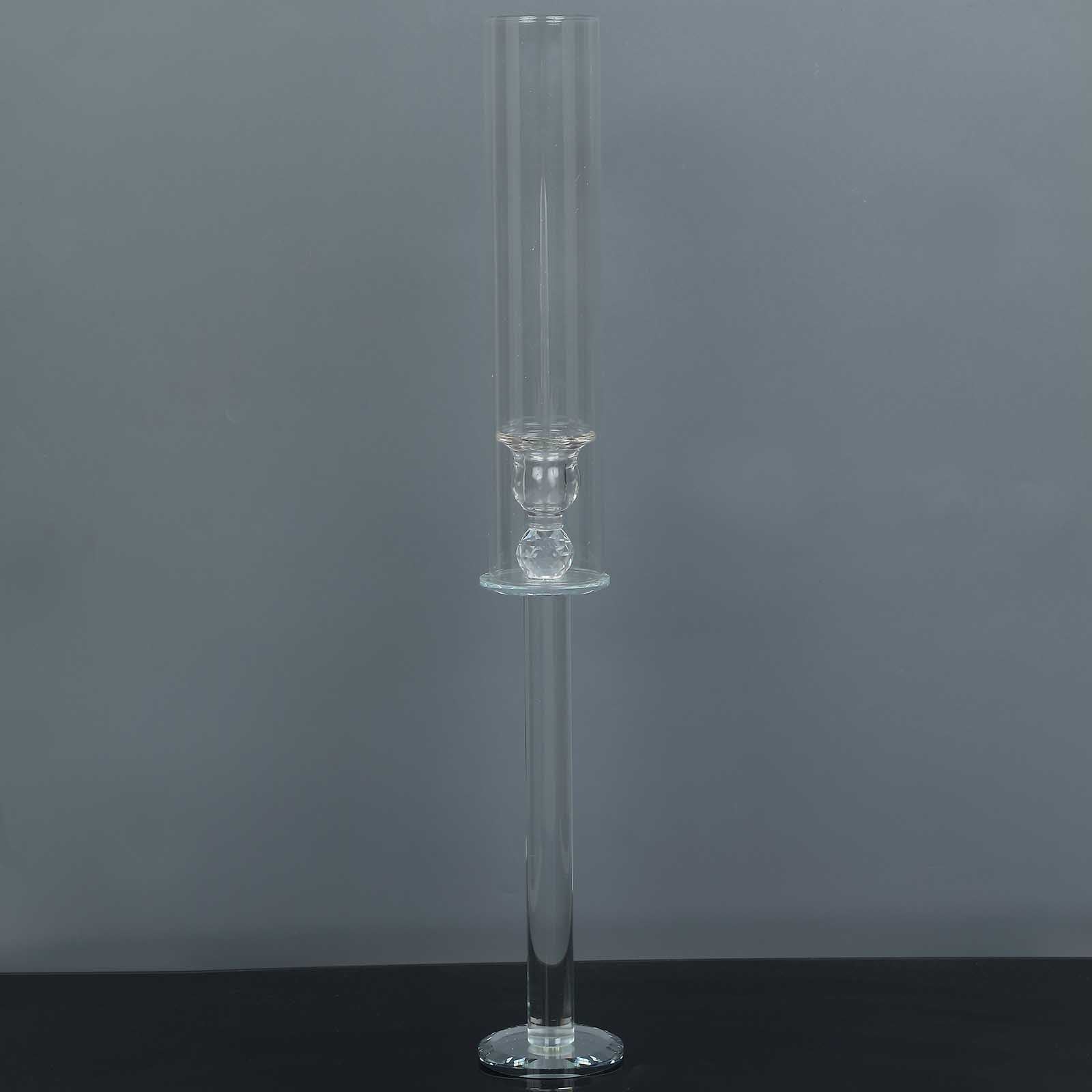 2-Pack Clear Crystal Glass Hurricane Taper Candle Holders, Ideal for Decor