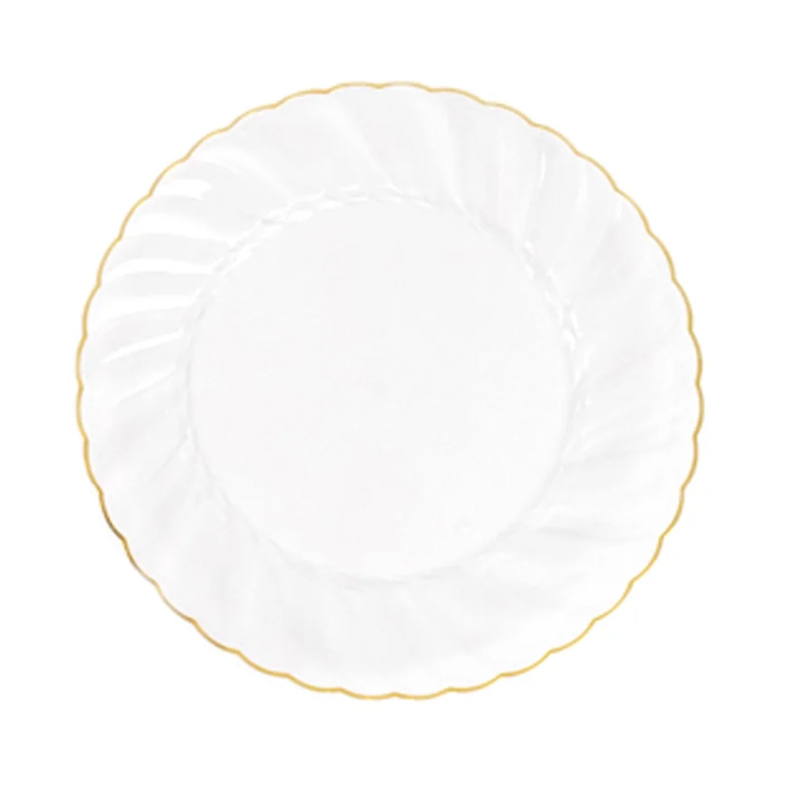 10-Pack Disposable Clear Plastic Salad Dessert Plates with Gold Flair Rim for Upscale Parties