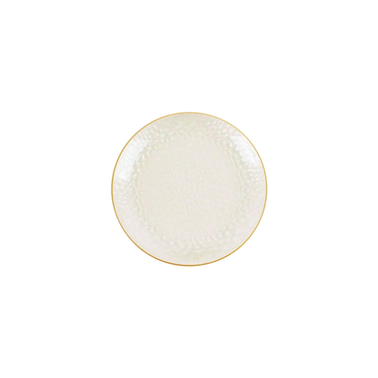 10-Pack Clear Plastic Dessert Plates with Gold Glitter Hammered Design and Rim - Disposable for Events