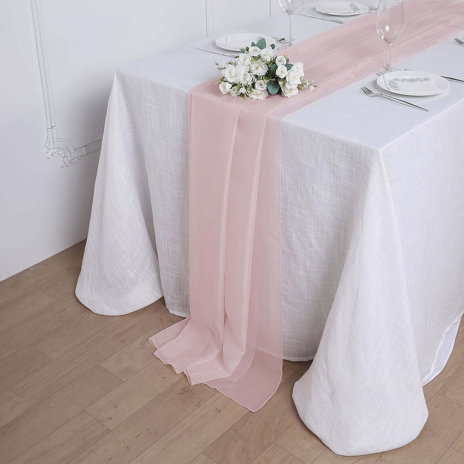 Elegant Blush Premium Chiffon 6ft Lightweight Flowy Table Runner for Decor