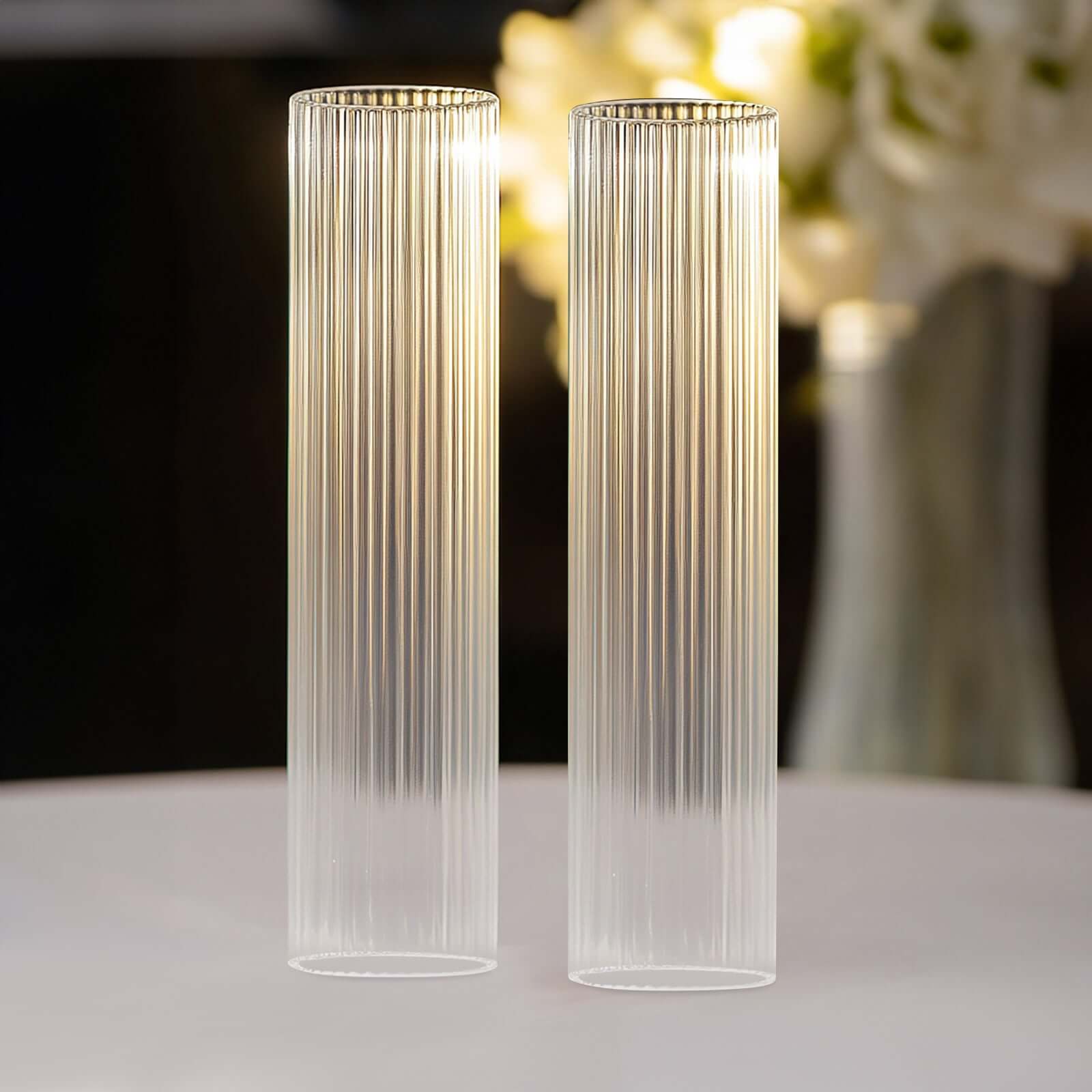 Hot Deal! 2-Pack 20" Clear Ribbed Glass Hurricane Shades for Stylish Candle Holders