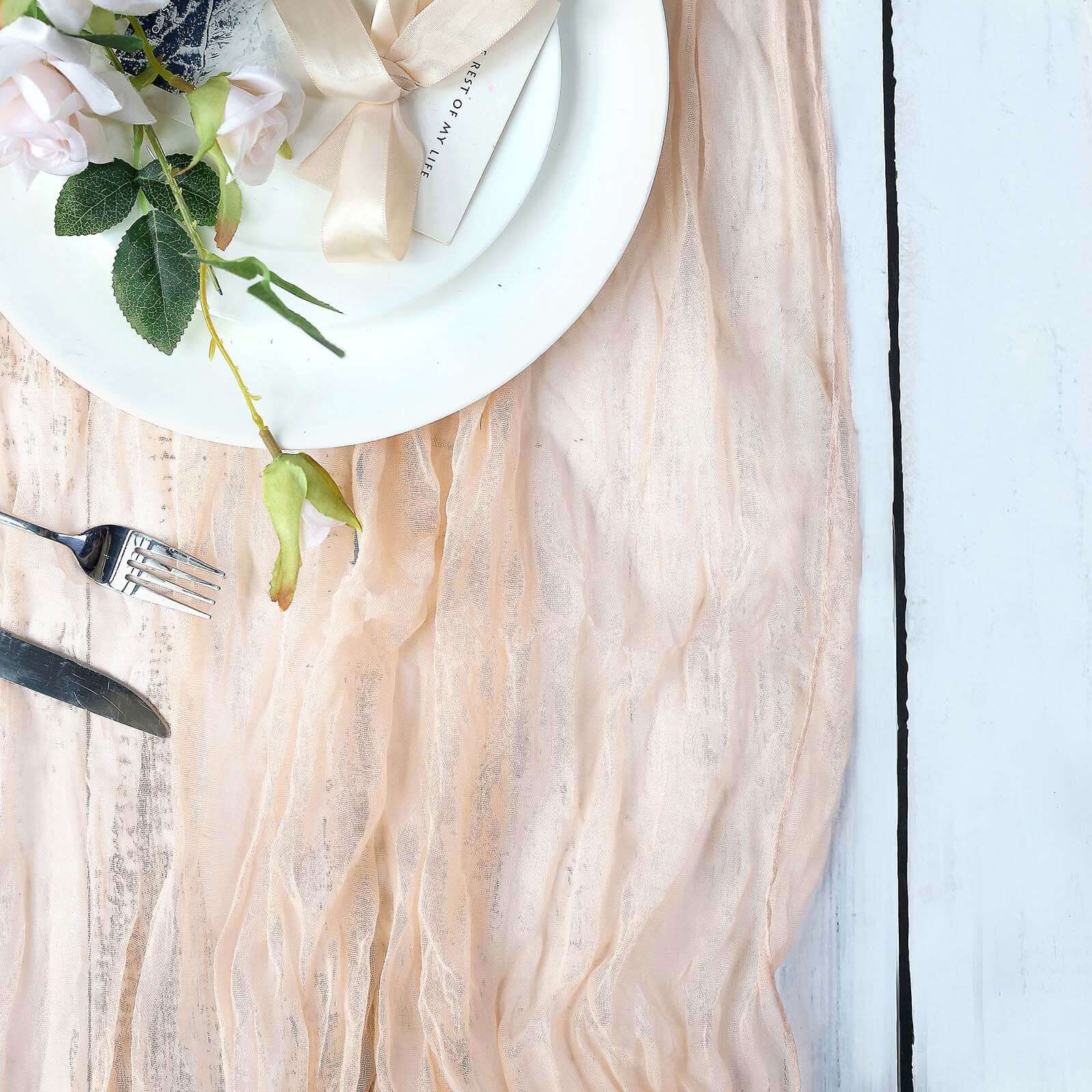 10ft Blush Gauze Cheesecloth Table Runner in Rustic Boho Style