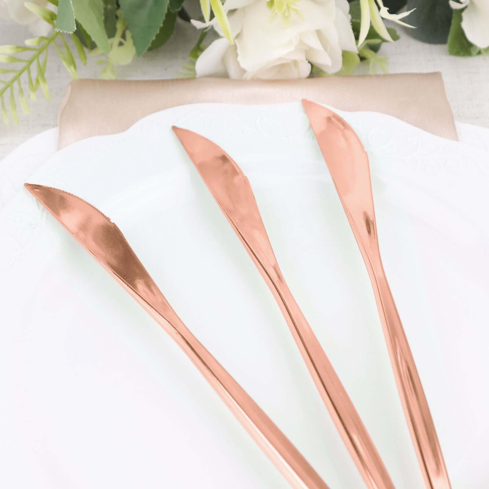 Premium 24-Pack Disposable Rose Gold Plastic Knives - 8.5 Inches