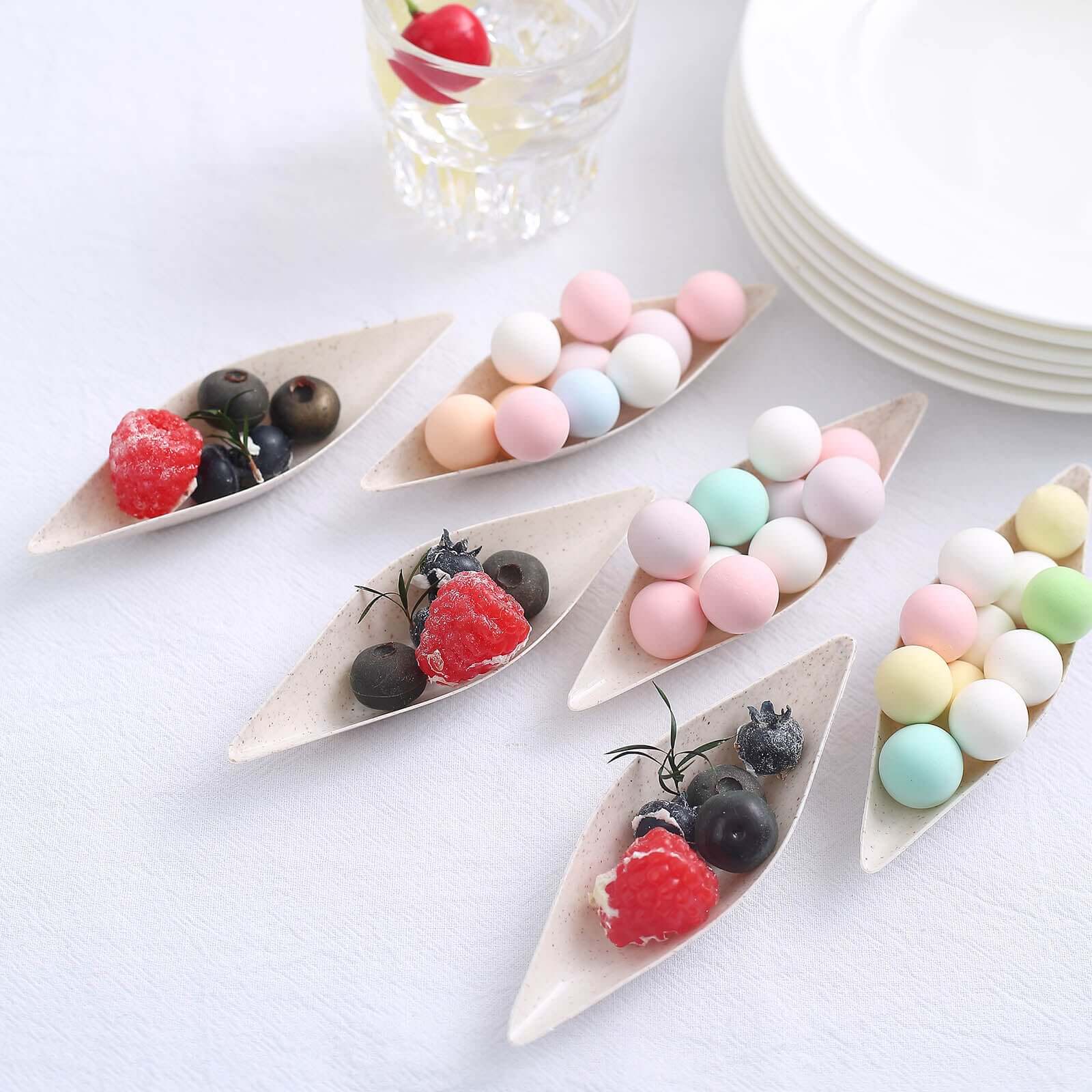 Hot! 24-Pack Biodegradable Mini Wheat Straw Fiber Boat-Shaped Snack Plates for Desserts
