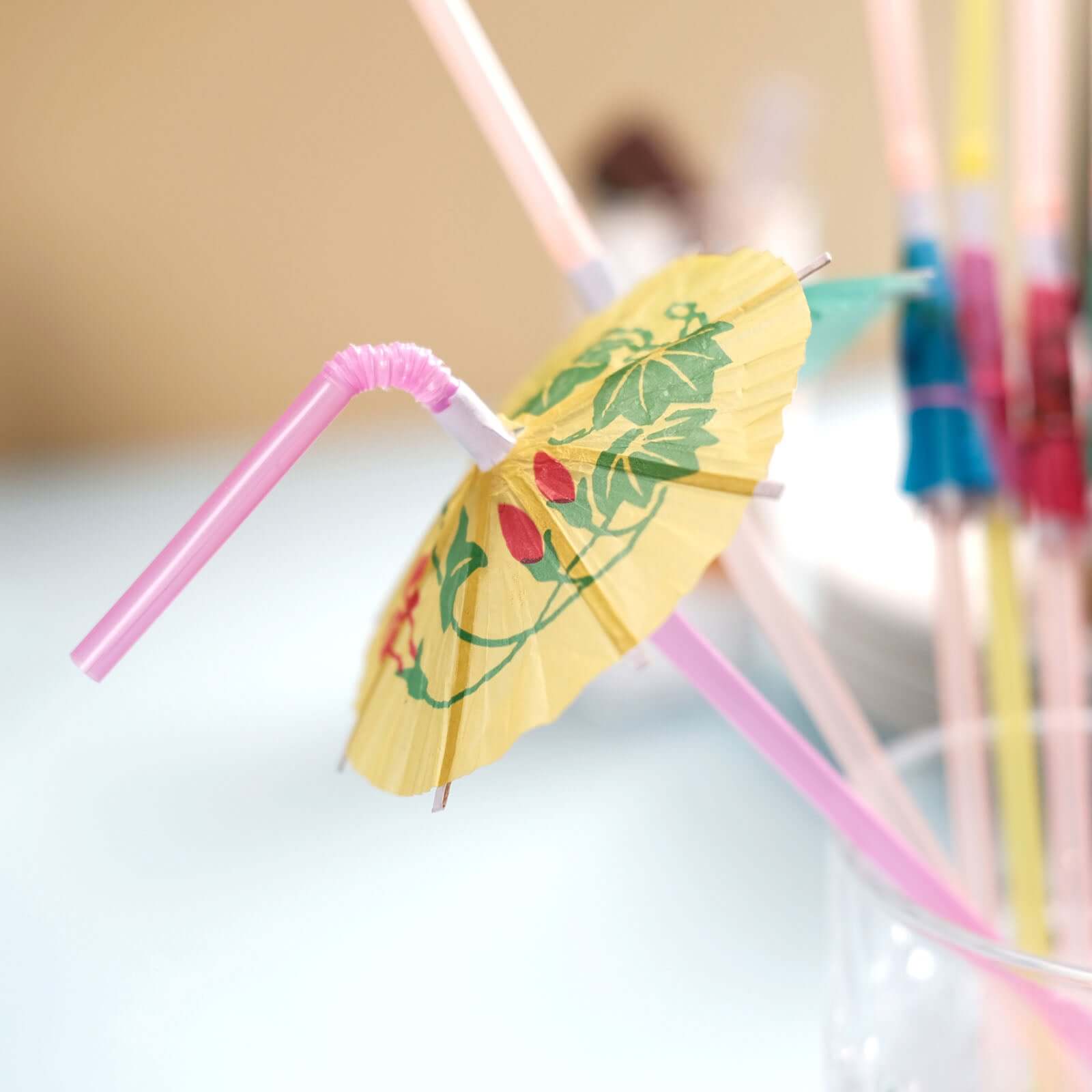 50-Pack Multi-Colored Disposable Umbrella Straws - Perfect for Tropical Parties