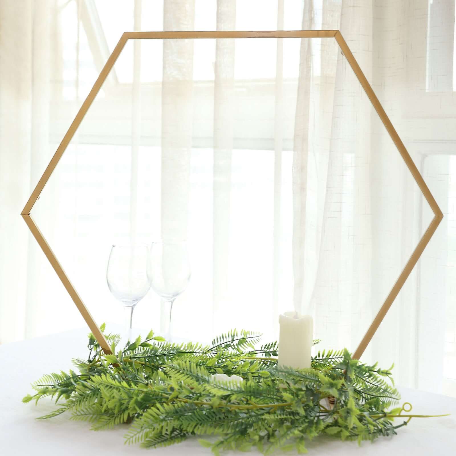 Hot Sale! Gold Metal Hexagon Self - Standing Wedding Arch Table Centerpiece 21